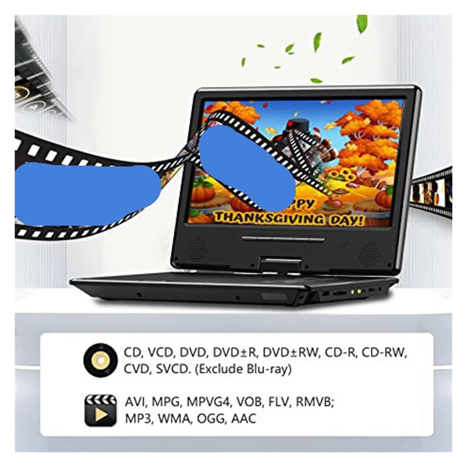 12-calowy przenośny odtwarzacz DVD z obsługą wideo w wysokiej rozdzielczości, bezprzewodowy odtwarzacz kompatybilny z technologią Bluetooth