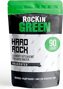 Rockin' Green Hard Rock Laundry Detergent for Hard Water (90 Loads), Natural Laundry Detergent Powder, Biodegradable Odor Fighter, Safe for Sensitive Skin, 45 oz (Unscented)