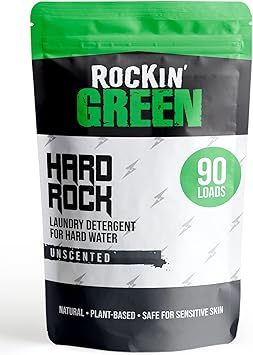 Rockin' Green Hard Rock Laundry Detergent for Hard Water (90 Loads), Natural Laundry Detergent Powder, Biodegradable Odor Fighter, Safe for Sensitive Skin, 45 oz (Unscented)