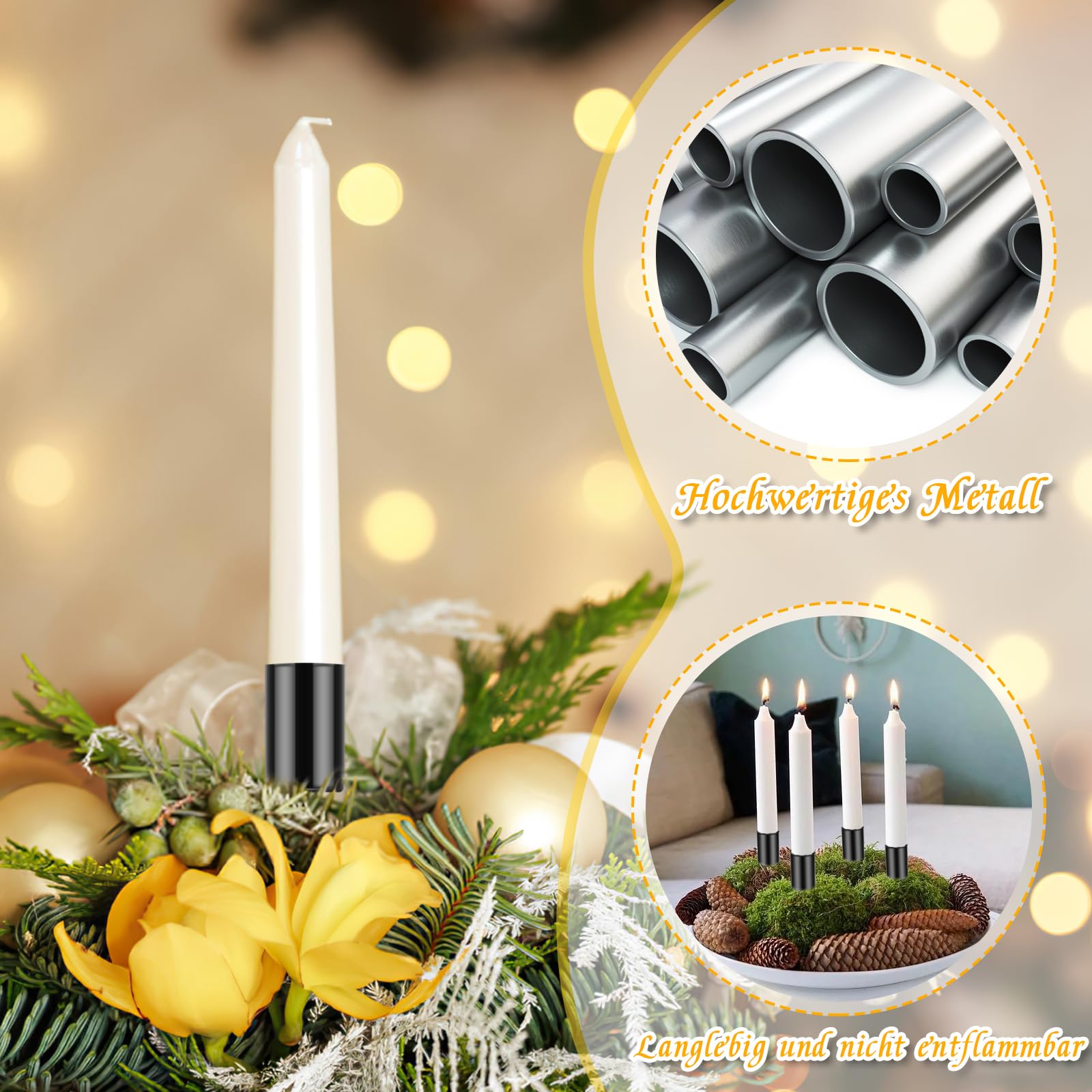 Bougeoirs Piliers En Métal Noir - Lot De 2 - 9 Cm De Diamètre - Pour Bougies, Décoration De Table, Mariage, Noël