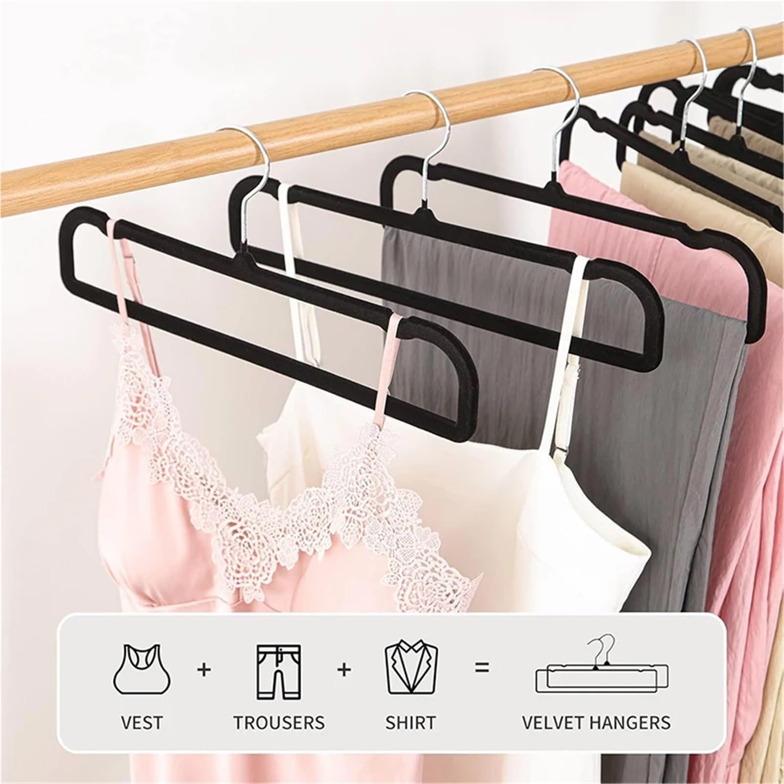 10–30 Stück rutschfeste Samt-Kleiderbügel – platzsparende schwarze Kleiderbügel für Schrank, perfekt für BHs, Jeans, Hosen und Feinwäsche (10 Stück)