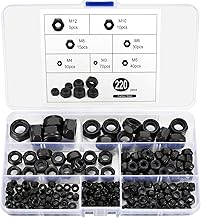 qxayxa Écrous Hexagonaux, 220 Pièces Écrou de Blocage Assortiment Kit, Écrous Autobloquants, Écrous à vis Inserts Filetés Métalliques pour Contre-Ecrou Boulon Visserie, M3 M4 M5 M6 M8 M10 M12, Noir