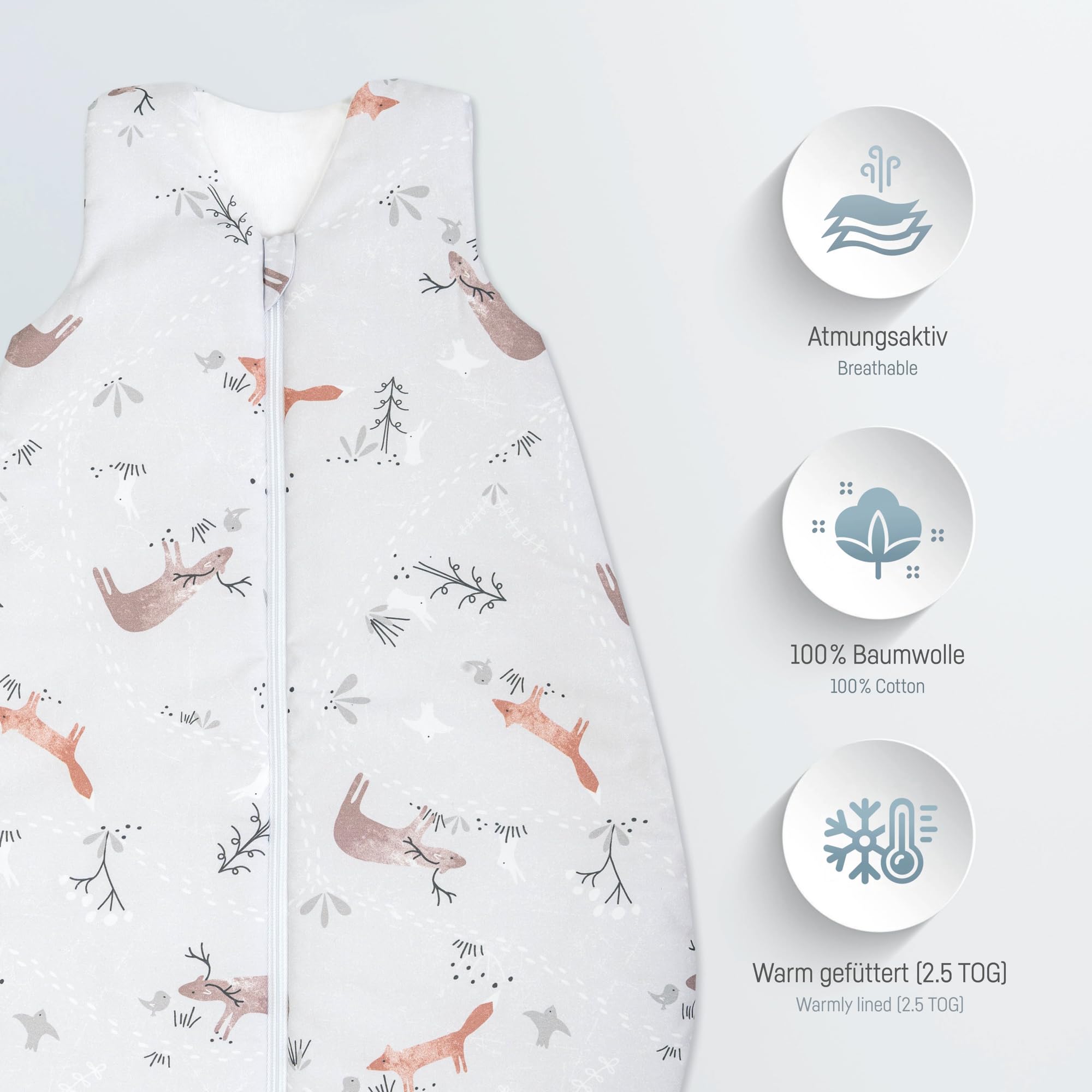 Julius Zöllner Śpiwór całoroczny dla niemowląt ze 100% bawełny, rozmiar 110, 24-48 miesięcy, standard 100 Öko-Tex, wyprodukowano w Niemczech, Woodlife