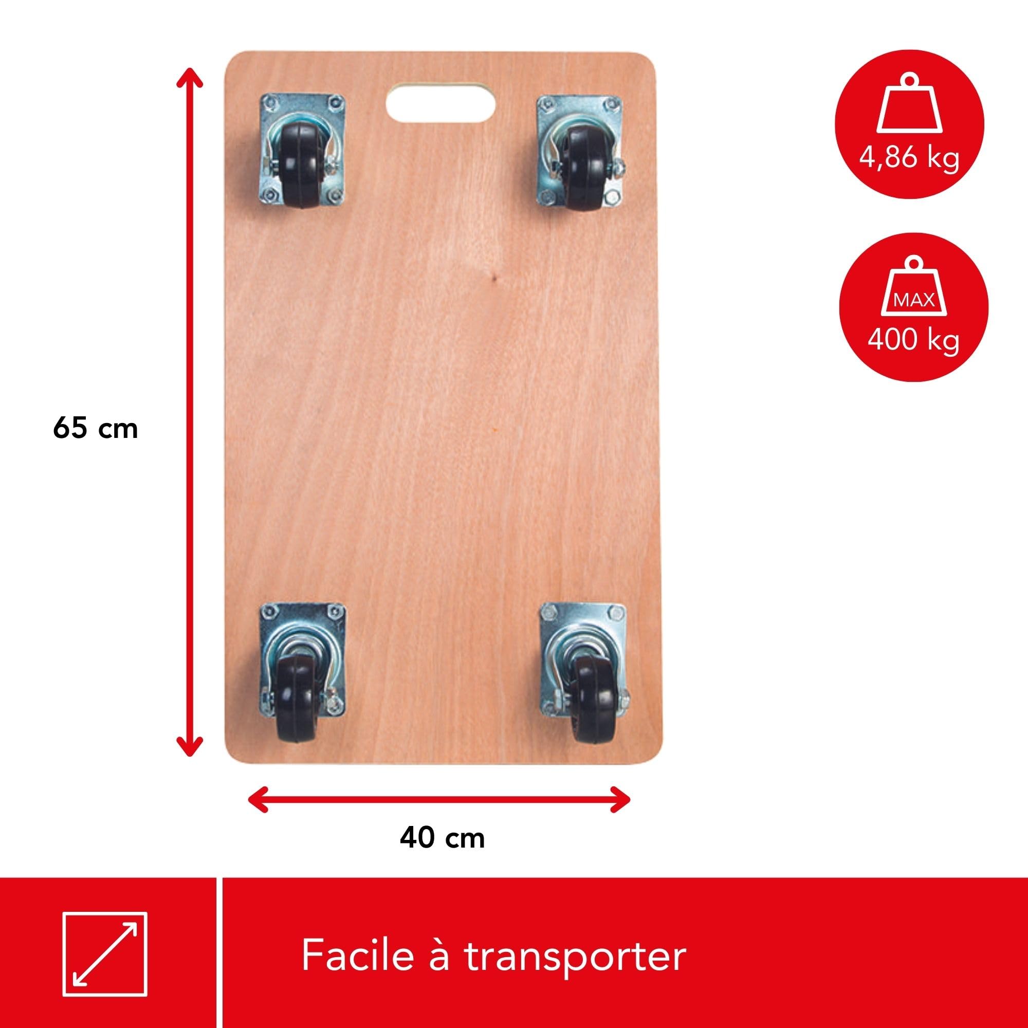 Toolland Rouleur de meubles, avec revêtement antidérapant, 4 patins, poignée intégrée, 4 roulettes en caoutchouc pivotantes, en contreplaqué, capacité de charge jusqu'à 400 kg, bonne maniabilité, 10,5