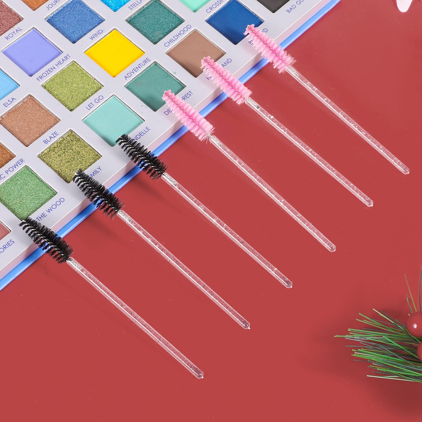 Lot de 100 Brosses à Cils Jetables, Goupillon Cils Pinceau Cils avec Poignée en Cristal, Applicateur Cils Brosse pour Maquillage Extension Cils Sourcils (Rose, Noir)