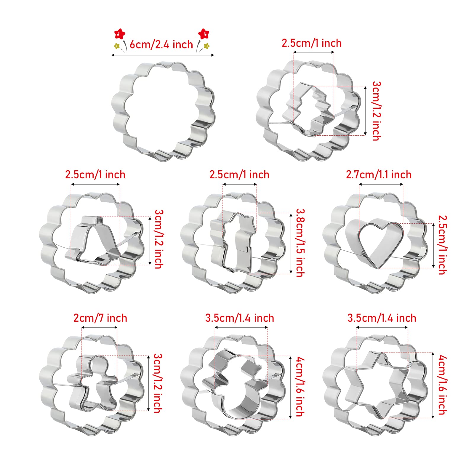 GWHOLE 8 Pack of Mini Christmas Linzer Cookie Cutter Set Biscuit Cutters for Winter Holiday