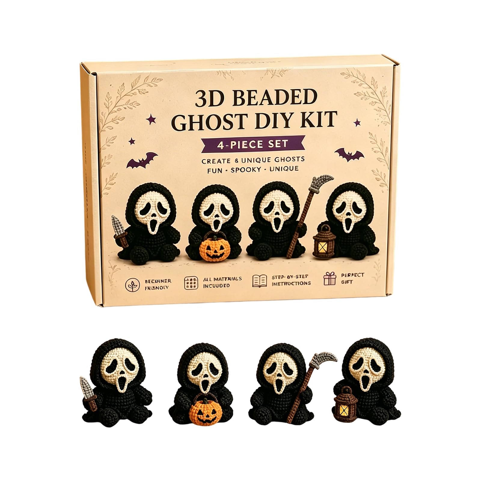 3D Beaded Skeleton Kit DIY Tiny 3D Beaded Skeleton Craft Kit and Instructions,Skull Tiny Beading 3D DIY Collection,Cute 4-Pack DIY Skeletons Beading Set Halloween Decorations Horror Gifts