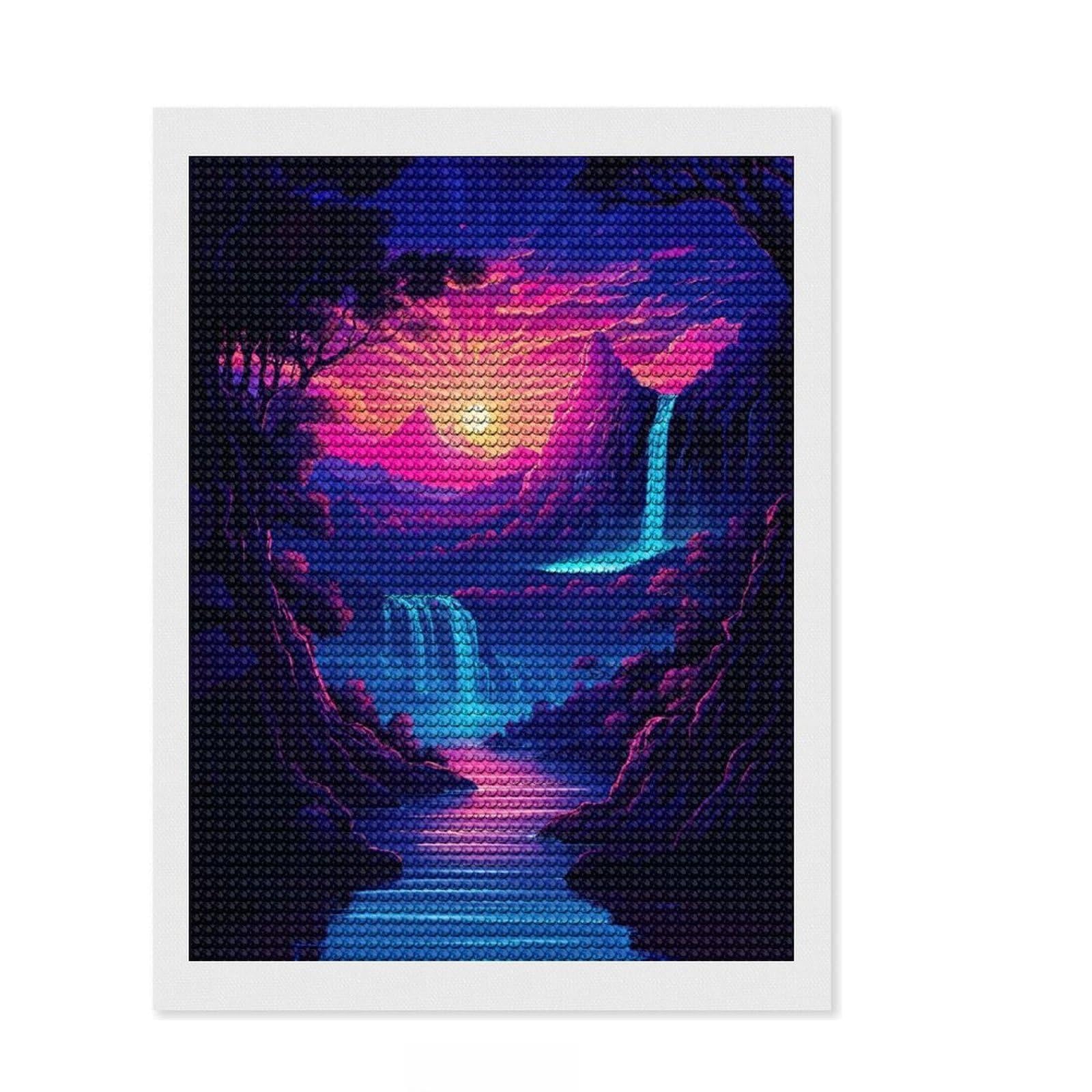 Junmoney Japan Waterfalls Art Diamond Style Art Kit 12"x16", Boho Decor, Gift Idea, Farmhouse Decor, Winter Craft, Artistic Hobby