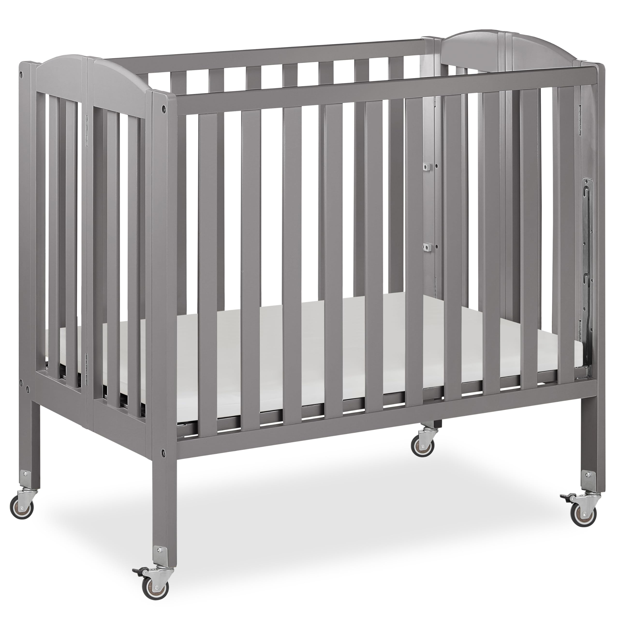 Dream On Me 3-in-1 Portable Folding Stationary Side Mini Baby Crib in Steel Grey & Mattress, GreenGuard Gold & BSA, Use as Changer & Playpen, Locking