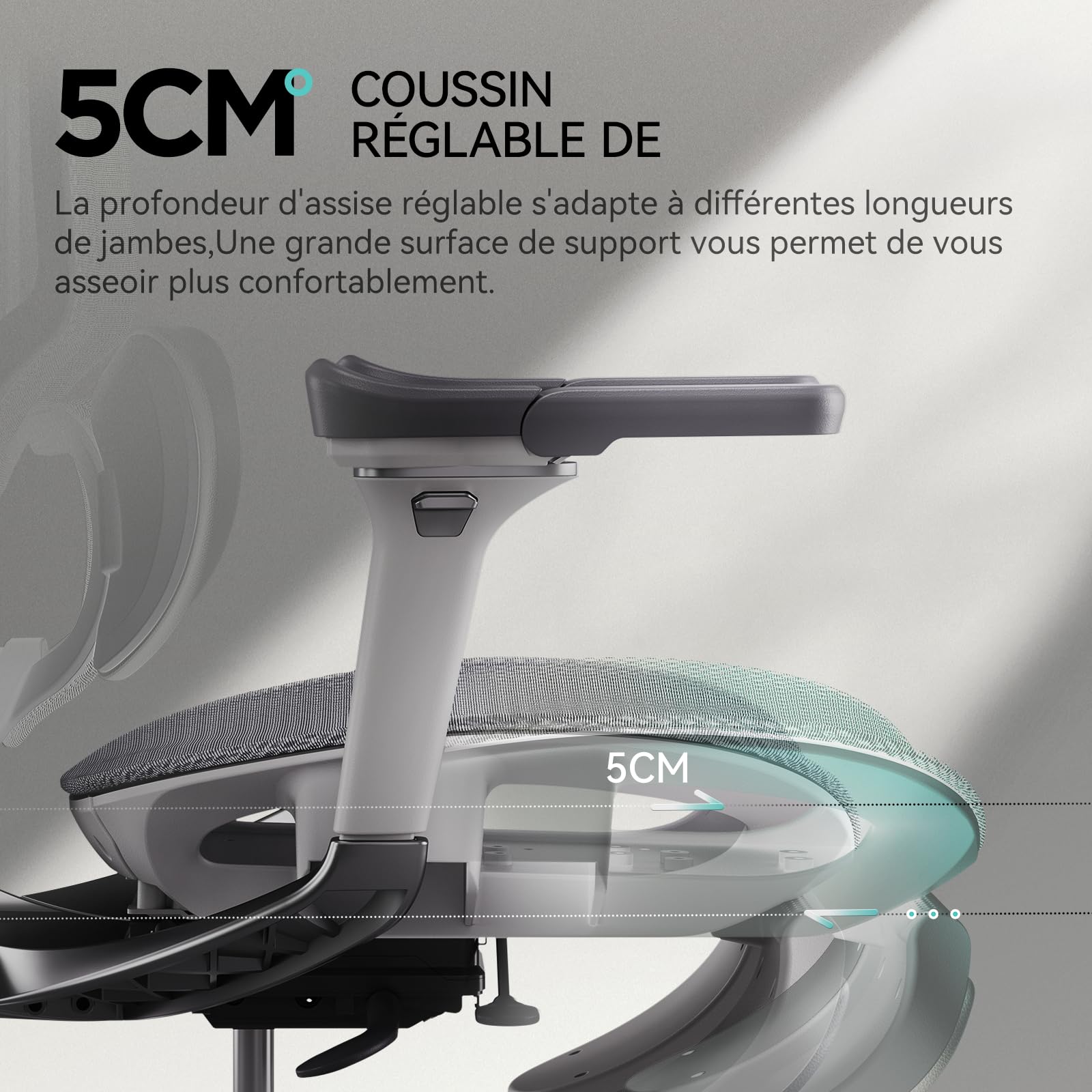 Hbada E3 Pro Fauteuil de Bureau Ergonomique, Système Lombaire Dynamique 3 Zones, Accoudoirs Réglables 6D, Tête avec Réglage 4D, Gris avec Repose-Pieds