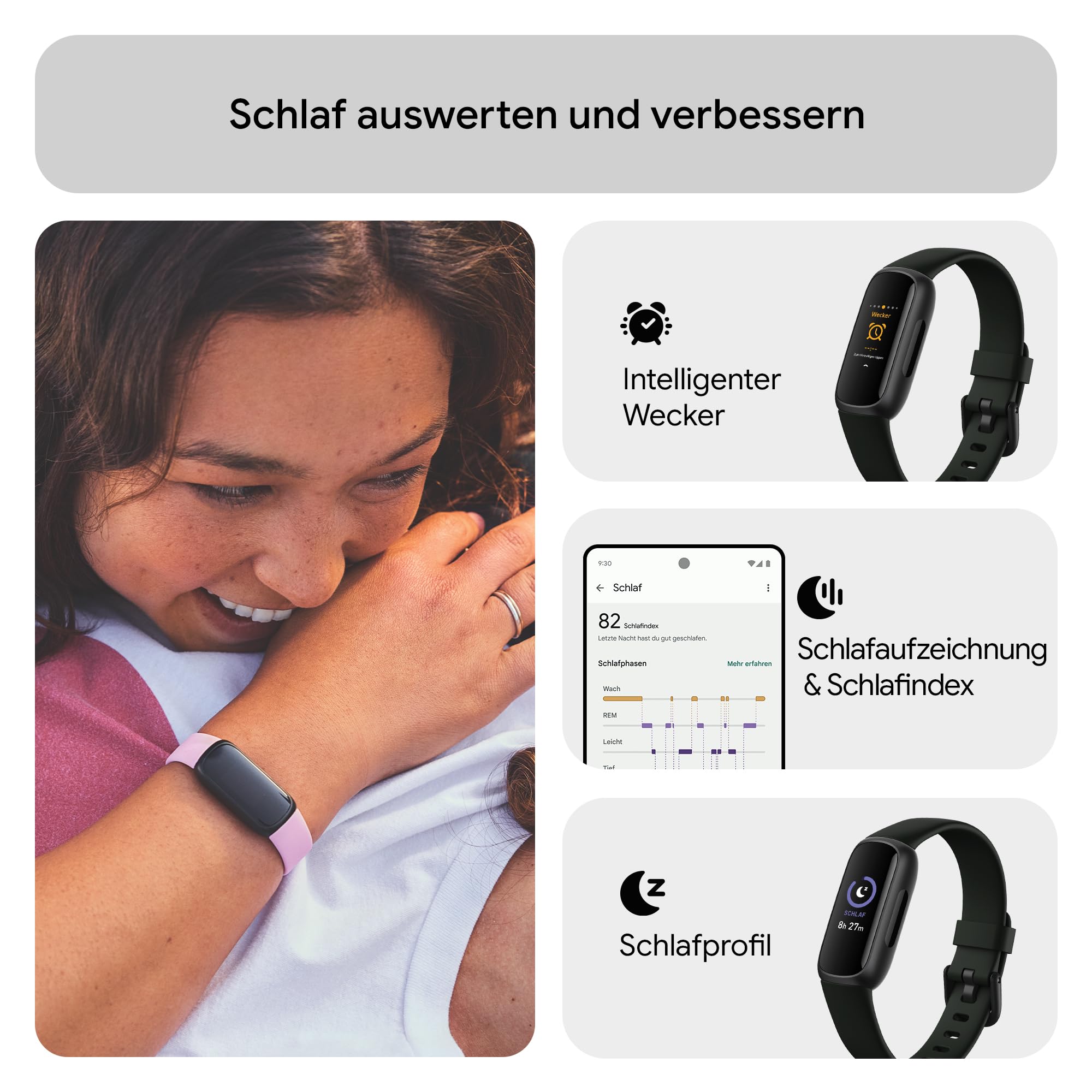 Google Fitbit Inspire 3 – Gesundheits- & Fitness-Tracker Damen / Herren - Herzfrequenzmessung, Stressmanagement, Schlafanalyse & bis zu 10 Tage Akkulaufzeit – Fitnessuhr kompatibel mit Android/iOS