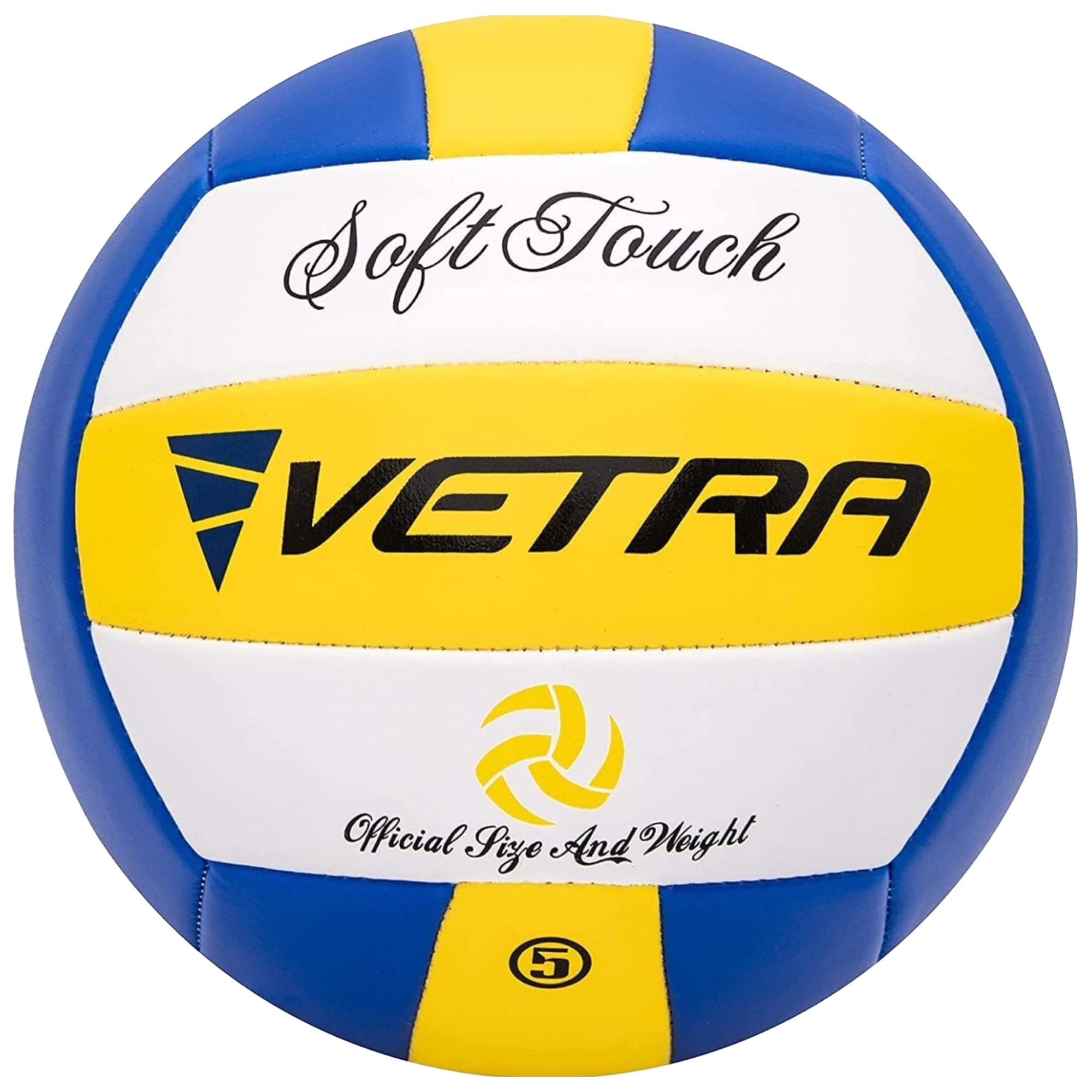 VETRA Volleyball Soft Touch Volley Ball Official Size 5 Yellow/Blue/White Outdoor Indoor Beach Gym Game Ball New (Yellow/Blue/White)