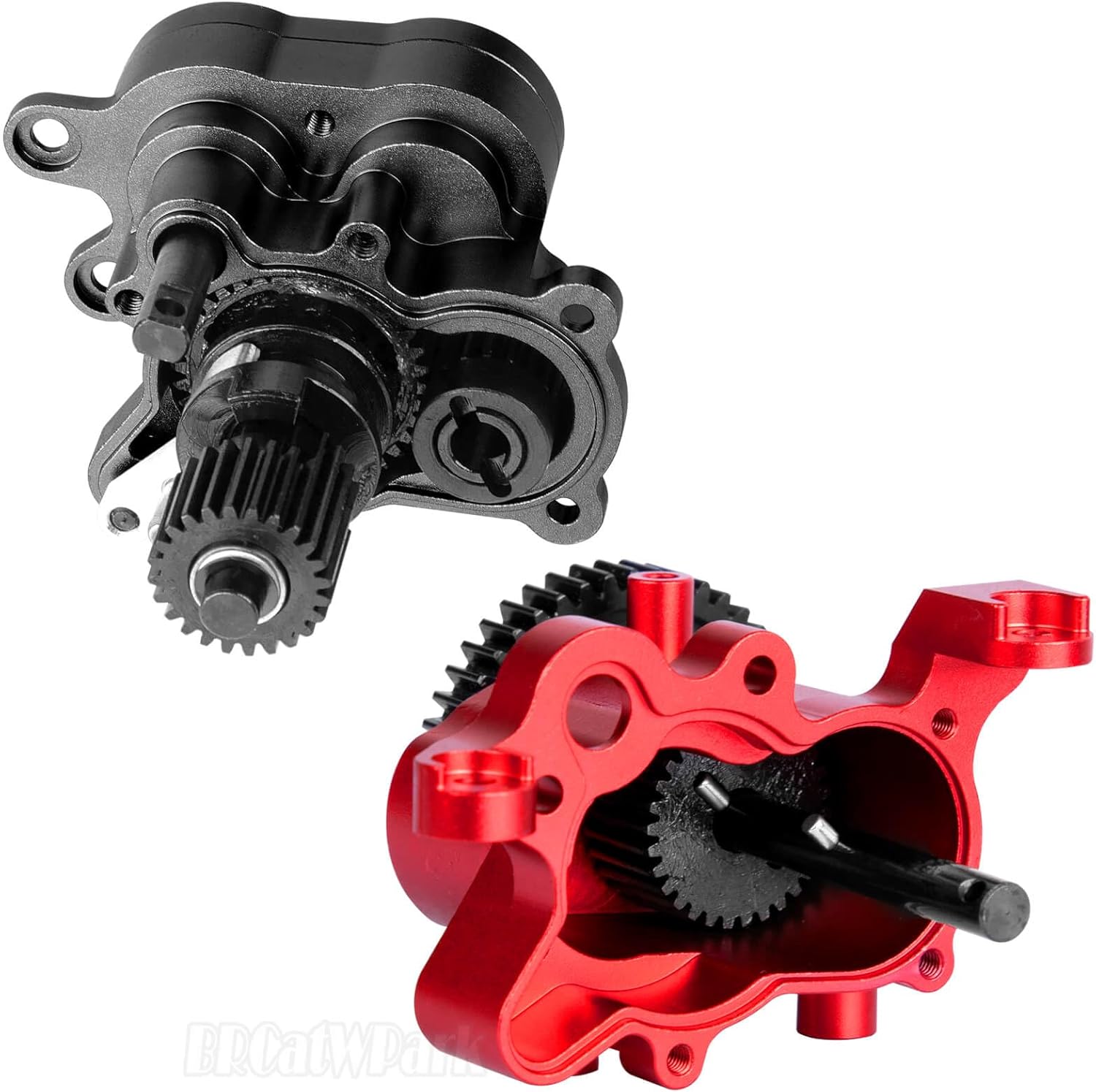 Aluminum Transmission Gearbox with Metal Internal Gears and Bearings Upgrades Part for 1/10 TRX4 TRX6 RC Crawler Car,2 Speed Transmission Gearbox,Black/Red