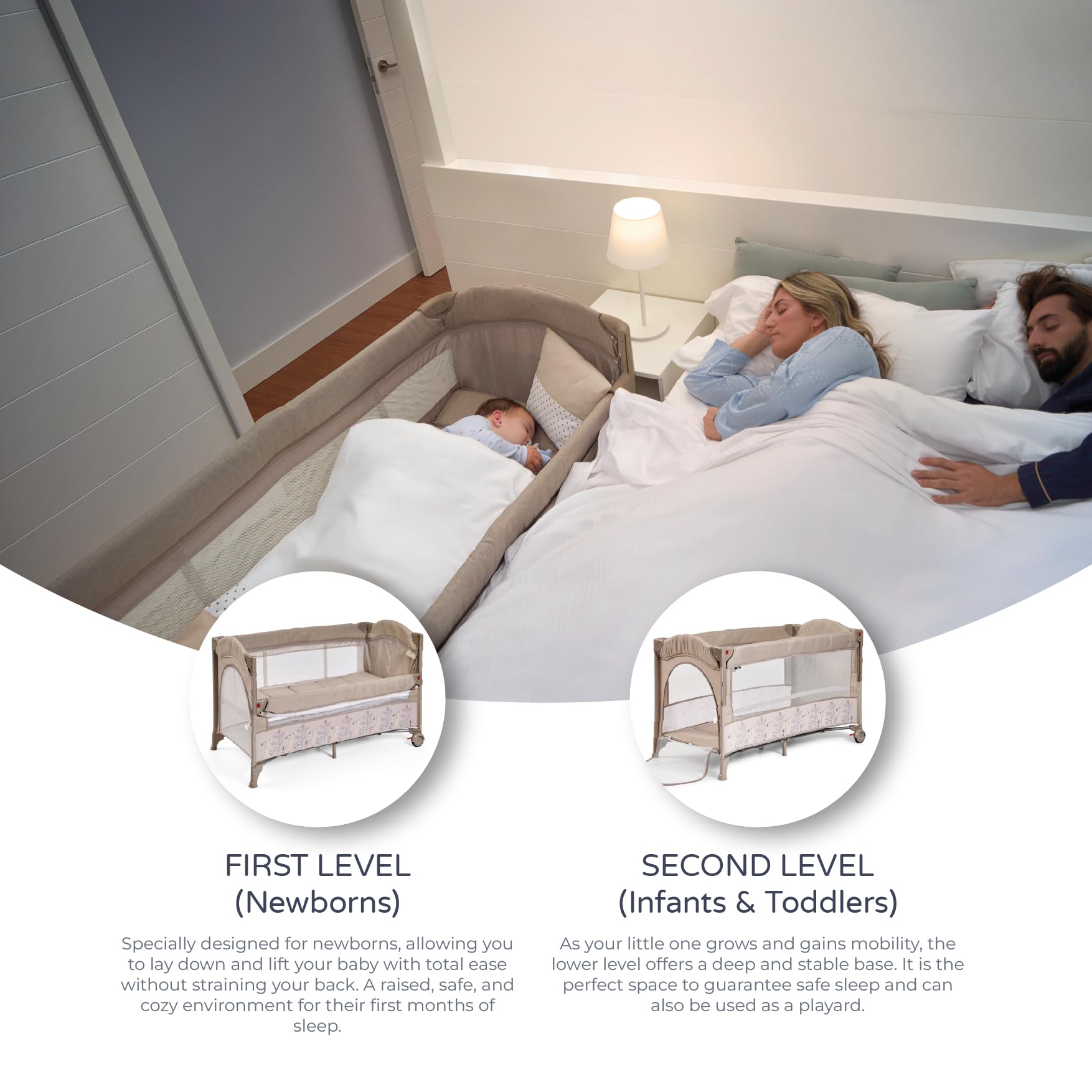 ms Innovaciones 630404 – Lit de Voyage et Berceau 2 en 1 – Deux hauteurs, Matelas à Langer et moustiquaire de série, Pliable et transportable, Unisexe, Beige 1 Unité (Lot de 1)