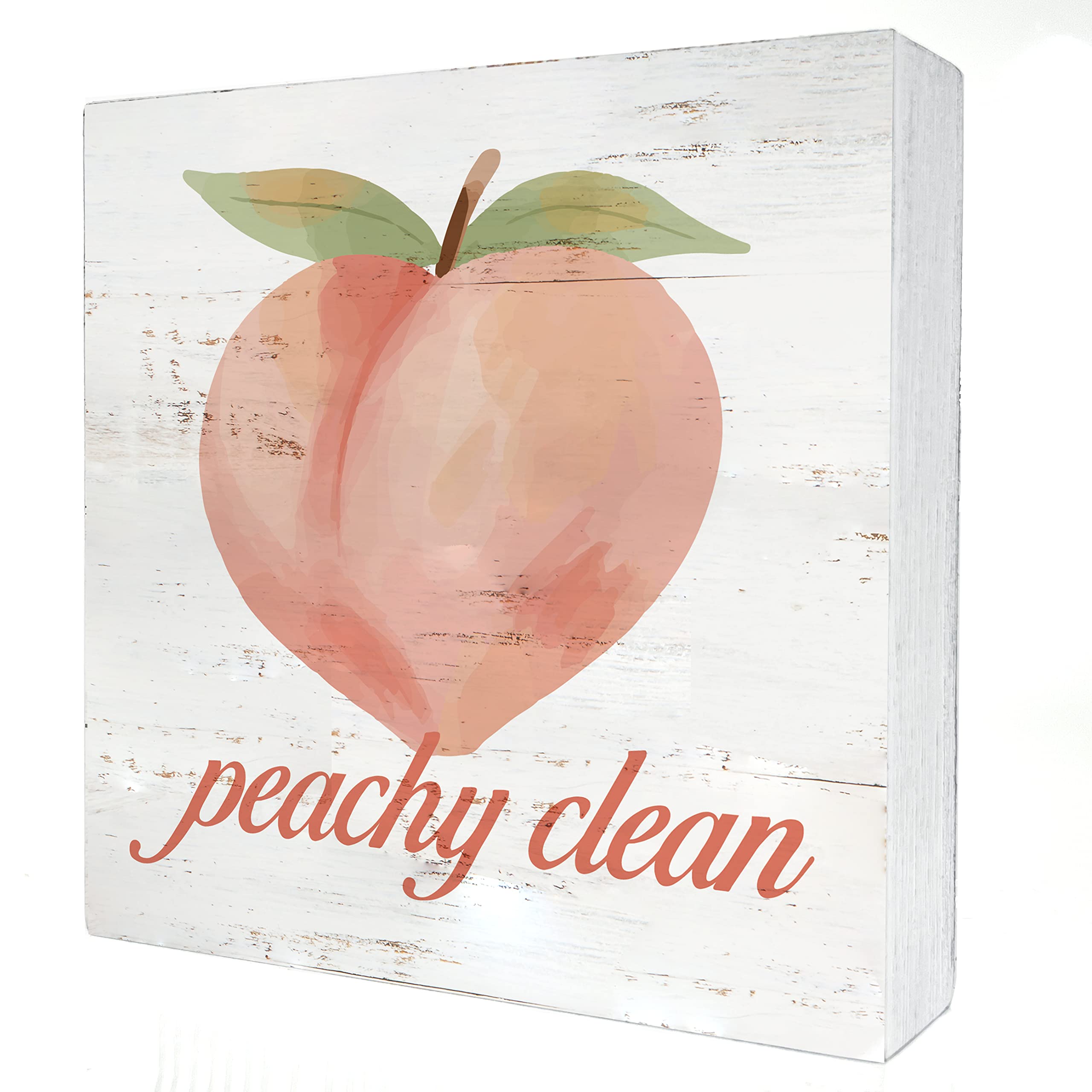 Funny Bathroom Wooden Box Sign Desk Decor Peachy Clean Wood Block Plaque Box Signs with Quotes Rustic Box Sign for Home Restroom Toilet Shelf Table Decoration (5 X 5 Inch)