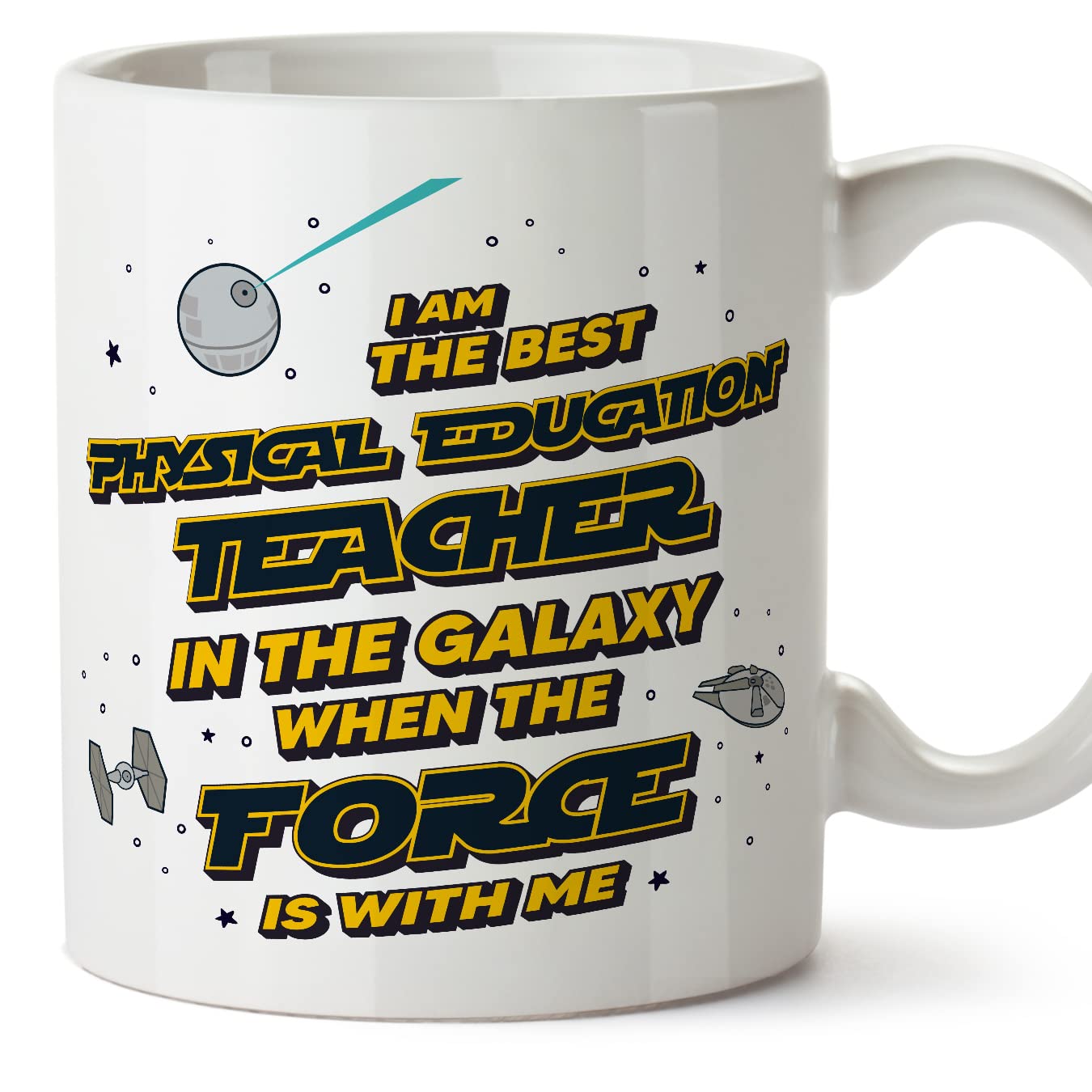 MUGFFINS Physical Education Teacher Mug - in English - Best in The Galaxy The Force is with Me - Funny Gift for Colleagues - Ceramic 11oz Mug โ image 1