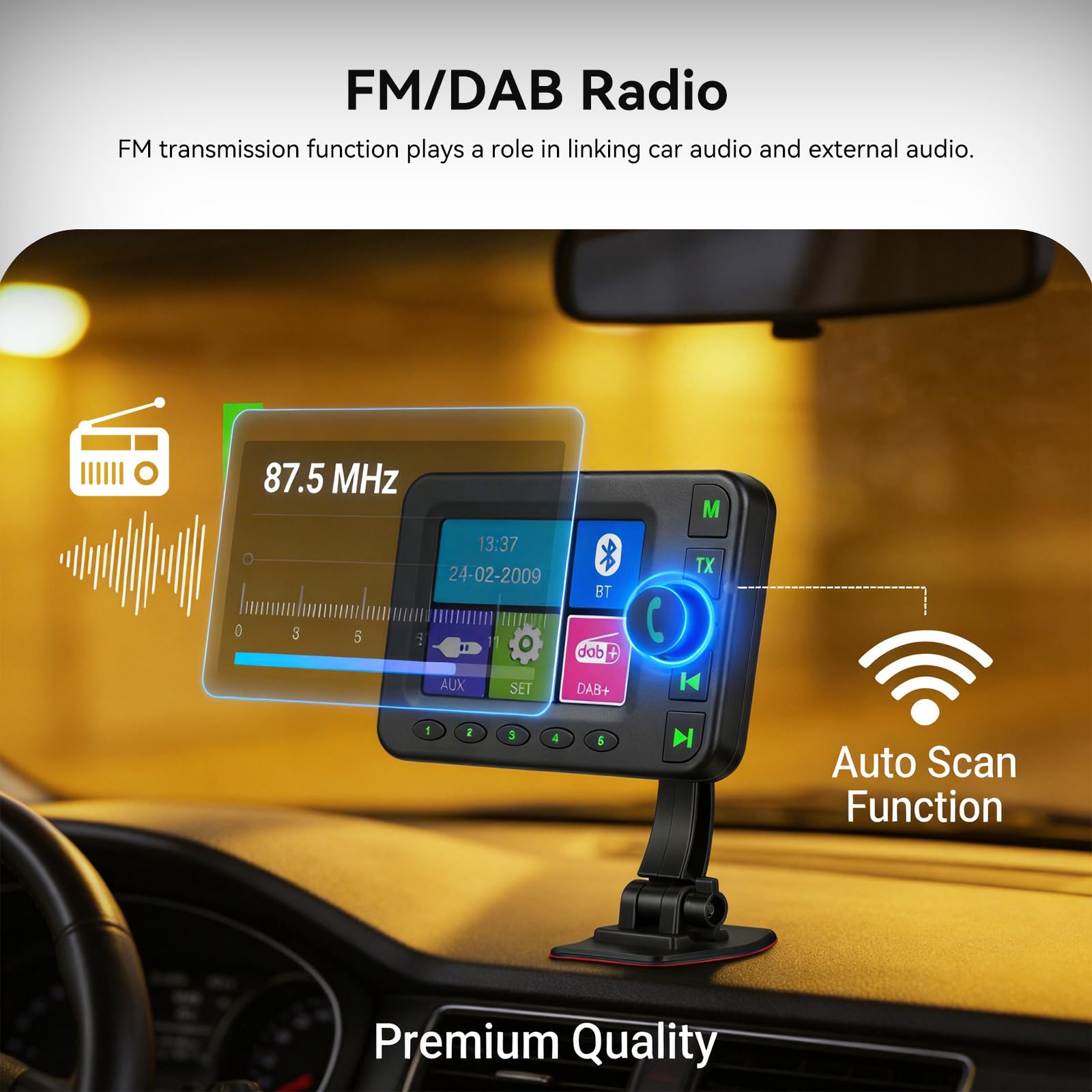 Adattatore DAB DAB+ per autoradio con Bluetooth, trasmettitore FM | Adattatore DAB Plus per auto, ingresso e uscita AUX, antenna ad alta sensibilità, chiamate in vivavoce, display da 2,8"