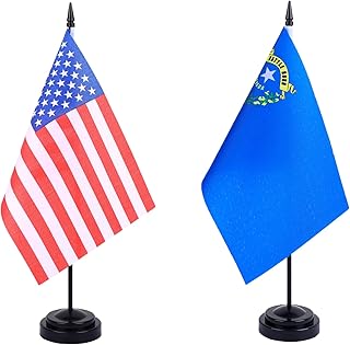 WXTWK 2 Pack USA Nevada Flag Nevada State Desk Flag Set - Mini Small Nevada Table Office Flags with Black 12" Solid Pole Stand Base Classroom Meeting Desktop Decorations