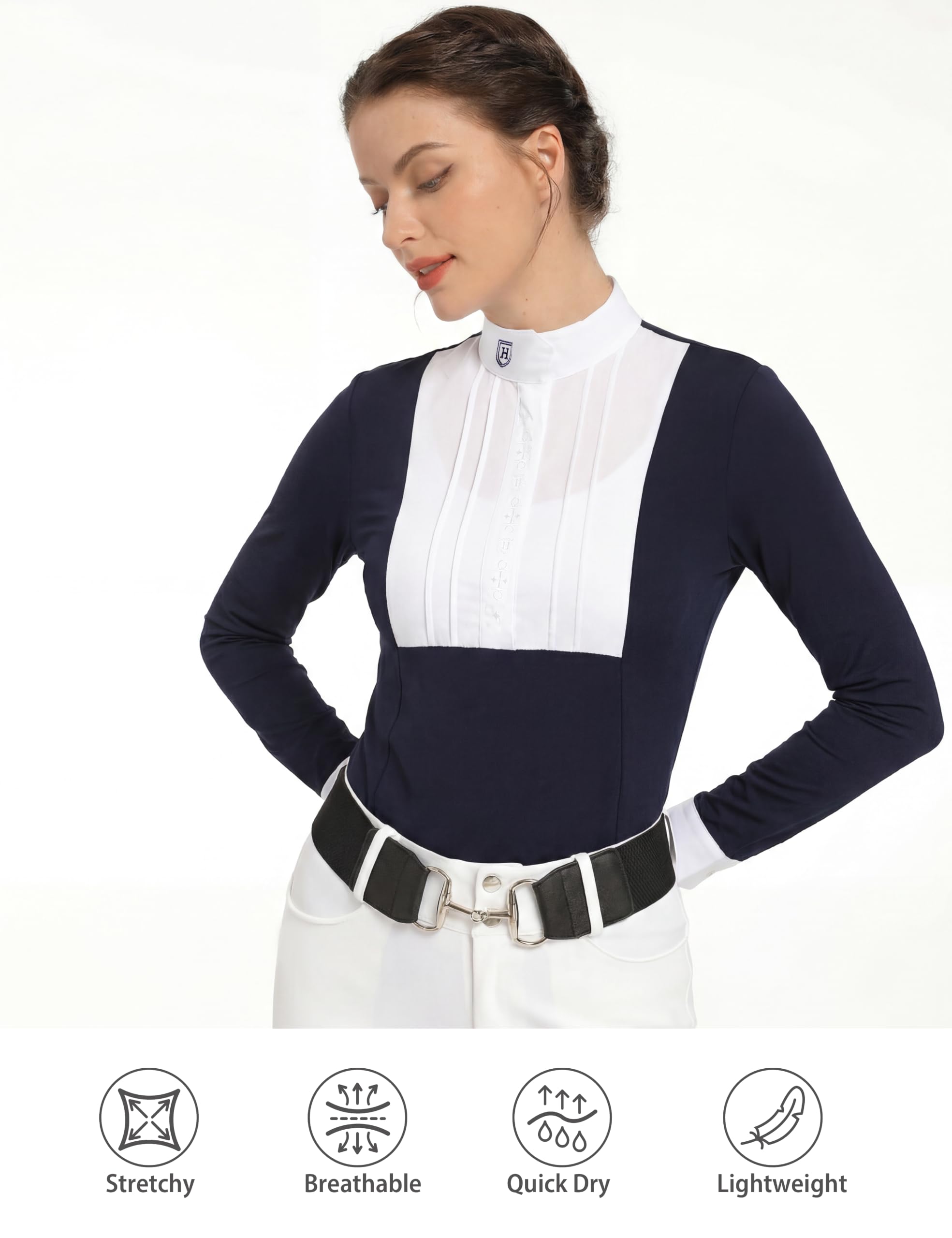 Harrison Howard Chemise d'équitation plissée à manches longues avec broderie