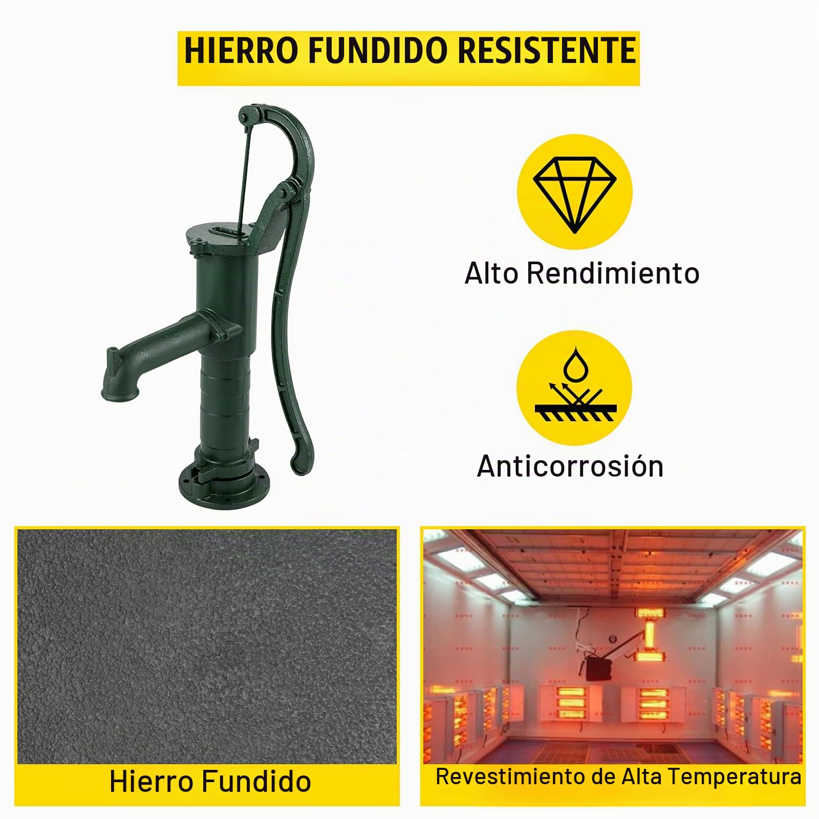 VEVOR Soporte de Bomba Manual de Hierro Fundido 22,86 x 22,86 x 66 cm Soporte para Bomba de Agua de Mano 13,5 kg Estructura Estable Soporte de Bomba de Mano para Jardín con Pintura en Aerosol, Verde