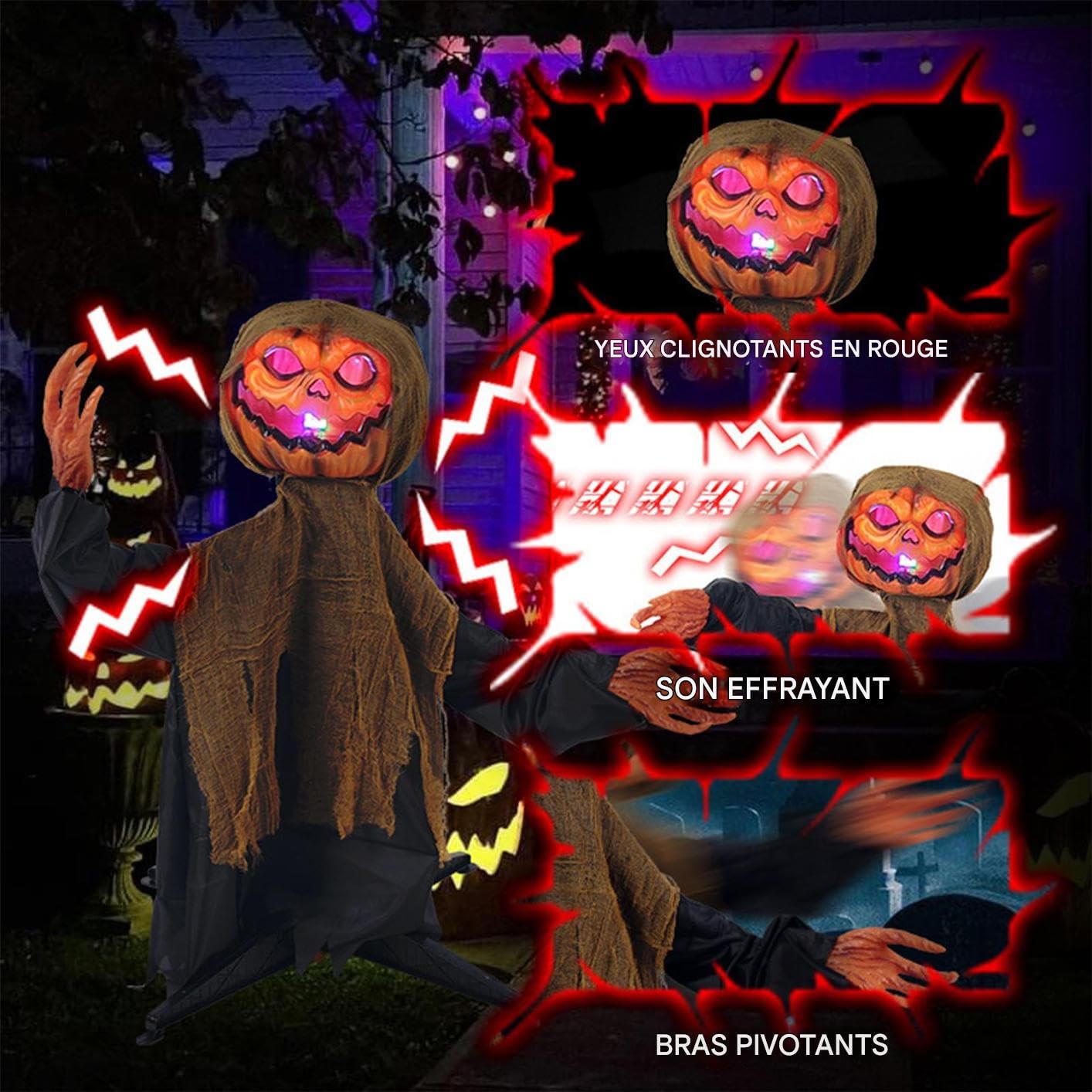 Animatroniczne Dekoracje Halloweenowe Duch Z Dyni Do Ogrodu | Kołysząca Dekoracja ze Światłem i Dźwiękiem do Ogrodu Ganku Tarasu Podwórka Trawnika na Święta Festiwale Urodziny
