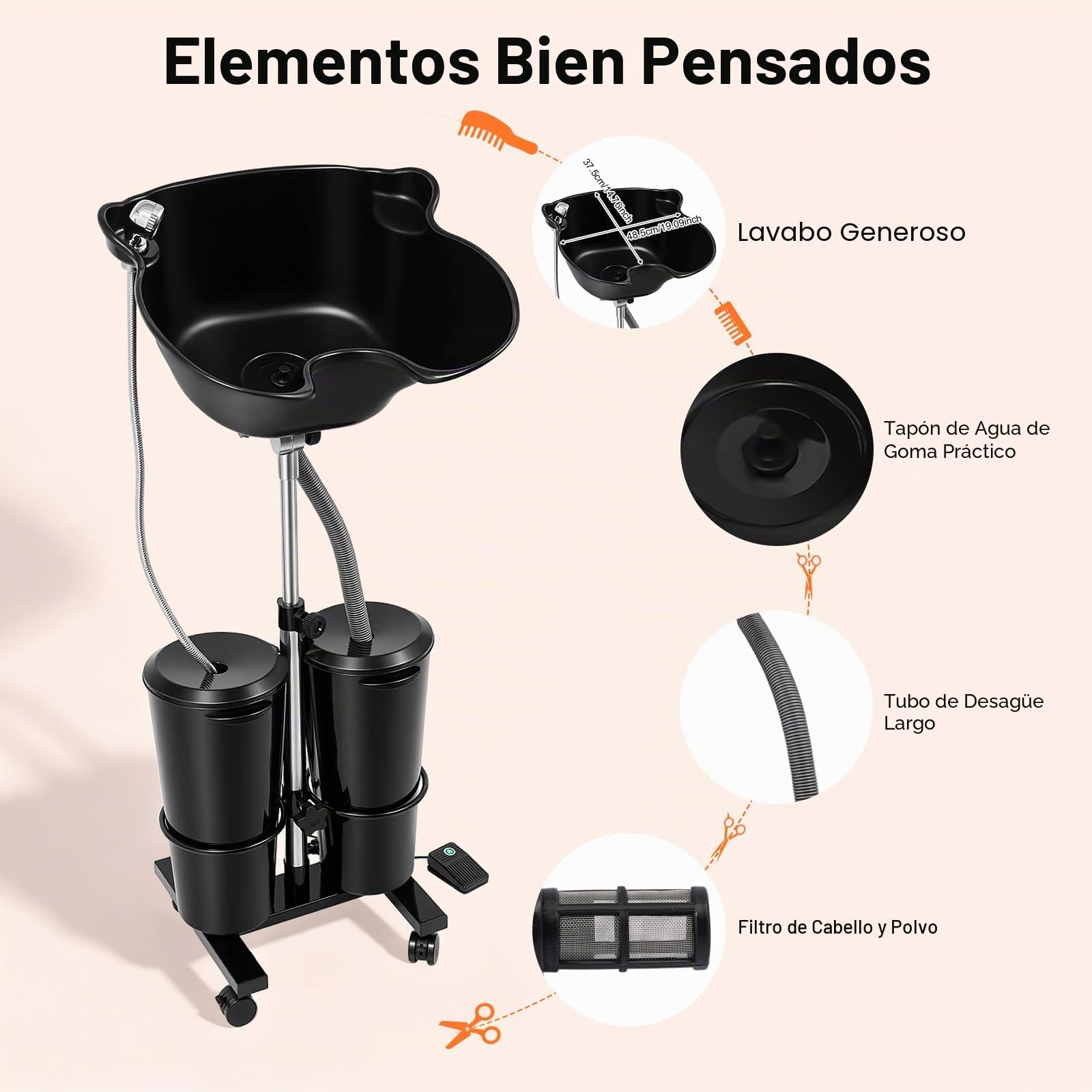 MINRS Lavabo móvil para peluquería, lavabo de pelo para postrado en la cama, altura ajustable, lavabo con depósito de agua y ducha para salones de belleza, spas, hospitales, barberías