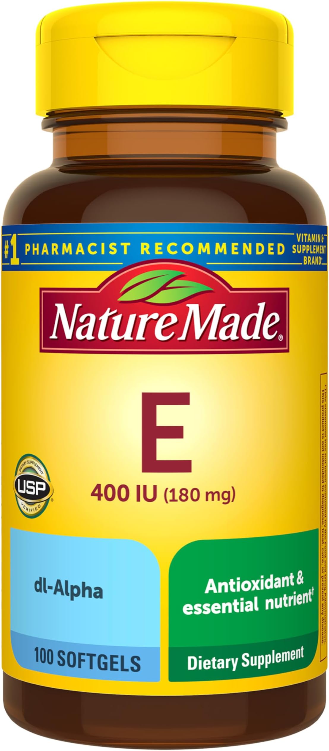 Vitamin E 180 mg (400 IU) dl-Alpha, Dietary Supplement for Antioxidant and Skin Support, 100 Softgels, 100 Day Supply