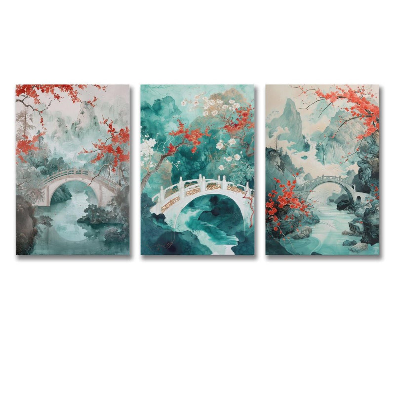 Amazon.co.jp: 3枚 中国風の橋の風景画 絵画 インテリア ポスター