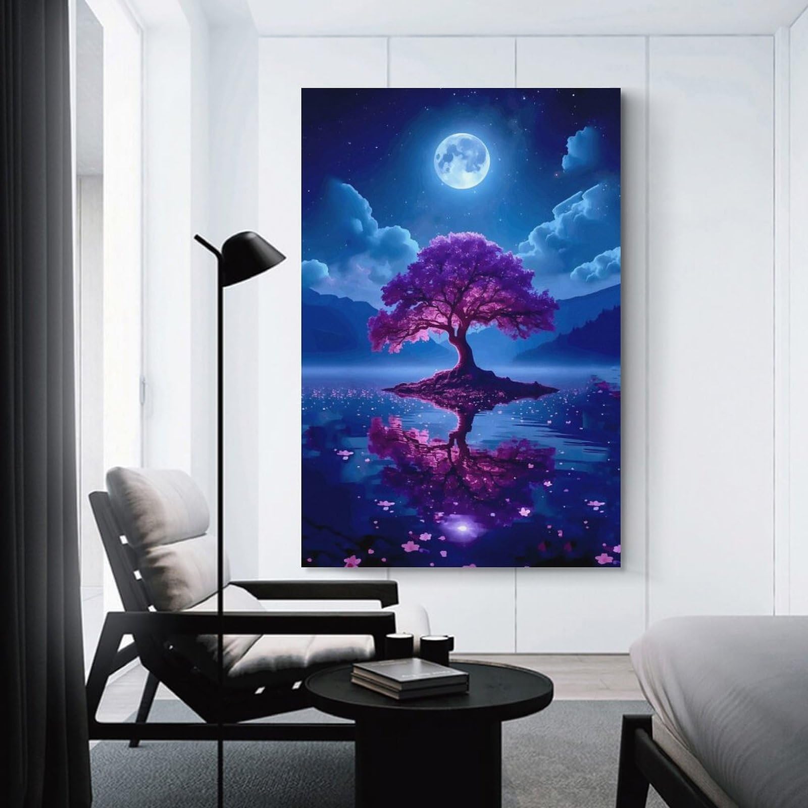 Junmoney Canvas Wall Picture Magical Tree Under The Moon, 20x30inch(50x75cm), for Office, Study Or Home Workspace, Canvas Wall Decor for Creative Rooms