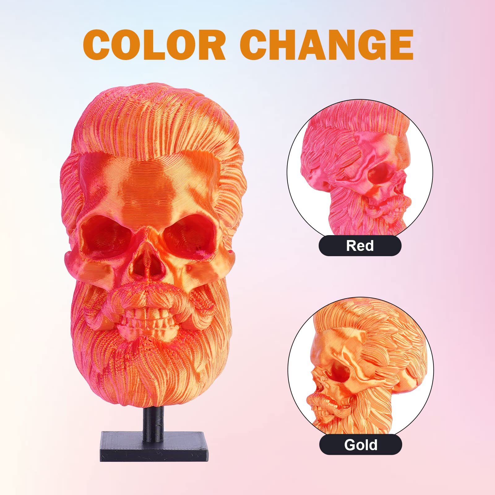 ERYONE Filamento PLA bicolore doppio 1,75 mm, filamento stampante 3D bobina da 1 kg +/- 0,02 mm, rosso seta e oro