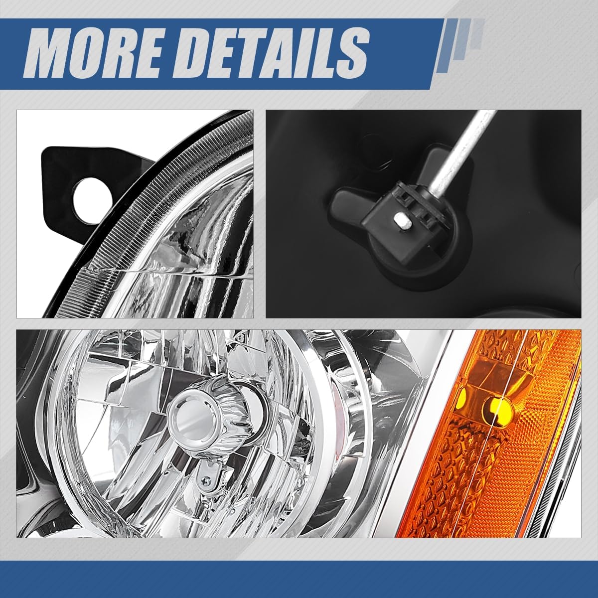 Auto Dynasty Facotry Style Halogen Headlights Assembly Compatible with GMC Yukon XL 1500 2500 2007-2014, Driver and Passenger Side, Chrome Housing Amber Corner