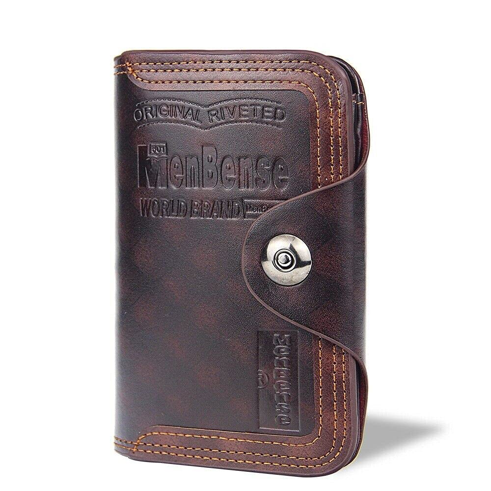 GenericRetro Leather Vertical Section ID Card Holder Wallet with Hasp for Men, Brown, Casual