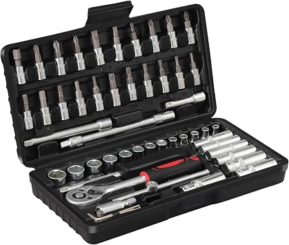 HSEAMALL 53pcs 1/4" Drive Socket Set, Ratchet Wrench & Bit Tool Kit,Black