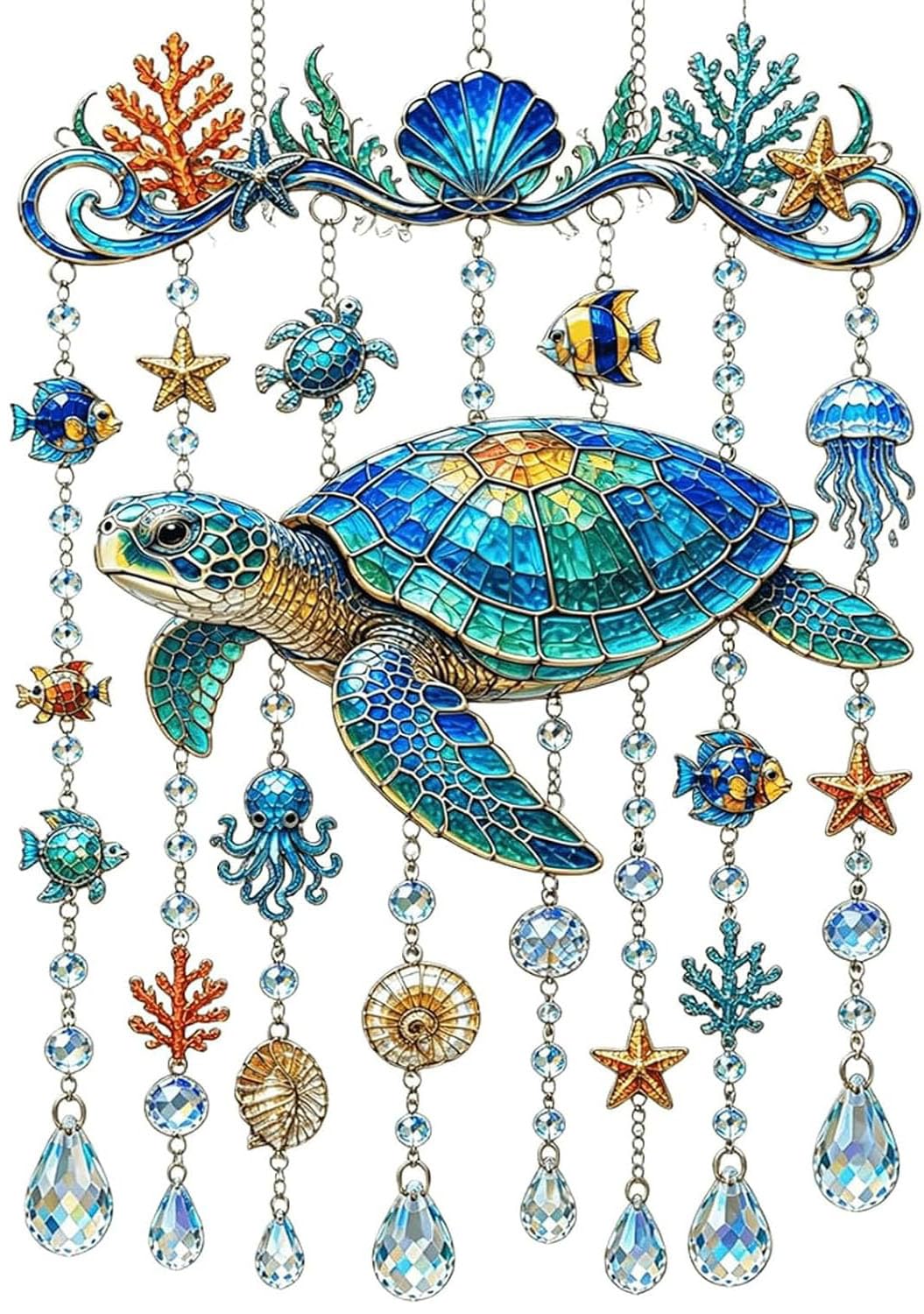 Ocean-Themed Crystal Wind Chime – Bring the Ocean Glow to Your Garden, Wind Chimes for Garden Yard Patio Porch Window (Sea Turtle)