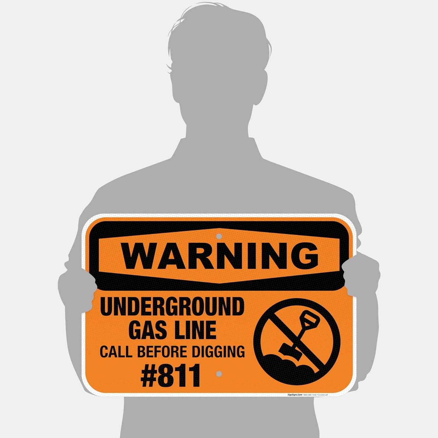 Underground Gas Line Call Before Digging #811 Sign, OSHA Warning Sign, 12x18 Inches, 3M EGP Reflective .063 Aluminum, Fade Resistant, Indoor/Outdoor Use, Made in USA