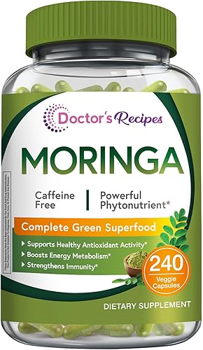 Miniatura 10 de Doctor's Recipes Moringa 11,000 mg de potencia, superalimento verde completo, apoyo natural antioxidante, sin OMG, 90 cápsulas veganas, sin cafeína