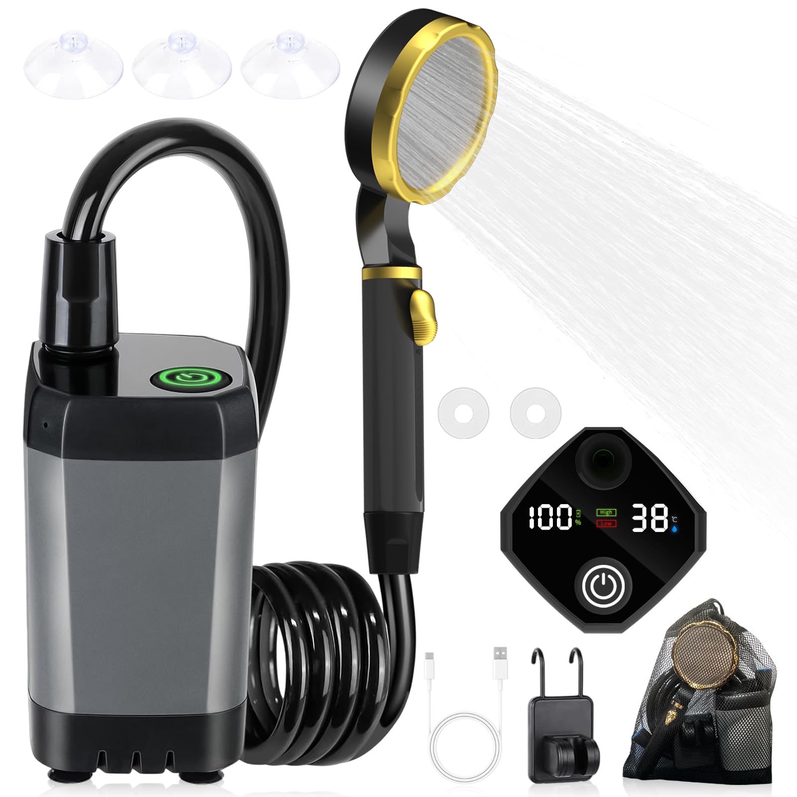 Ducha portátil con manguera, 3 modos de salida de agua, ducha de Camping, ducha de campamento