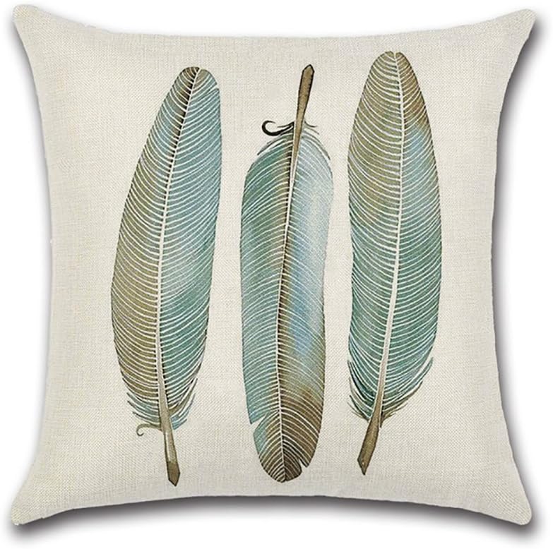Feather Cushion Covers Square Decorative Pillow Covers Cotton Linen Throw Pillow Covers Set of 4 Cushion Covers 18 x 18 inch, 4 Packs (Feather)