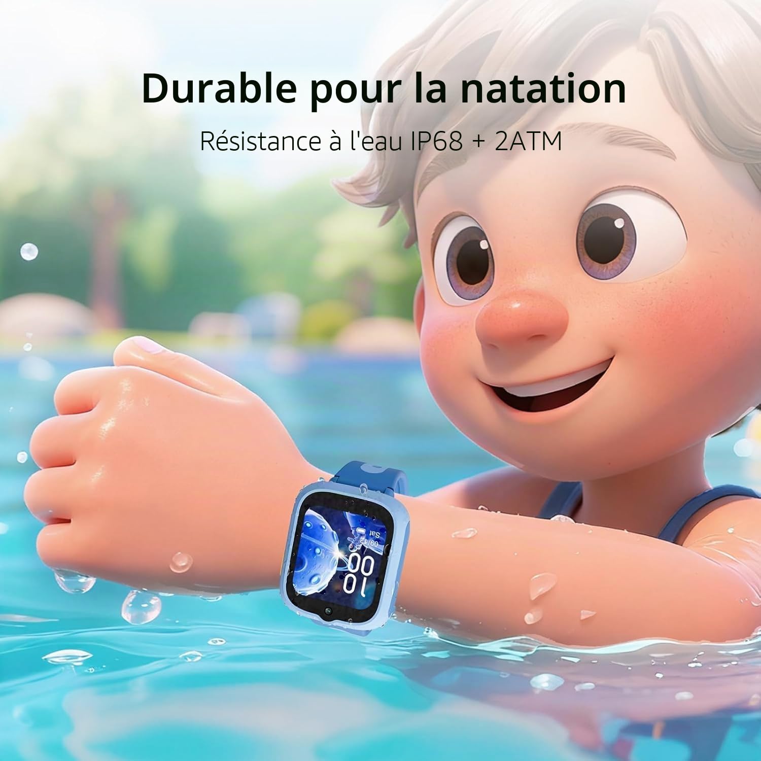 TCL Movetime MT48 Montre Intelligente pour Enfants - Bleu, 4G, GPS Double fréquence L1+L5, appels vidéo, Bouton SOS, IP68, Dessin IA, Batterie 900 mAh, 2,5 Jours, contrôle Parental, Gris foncé