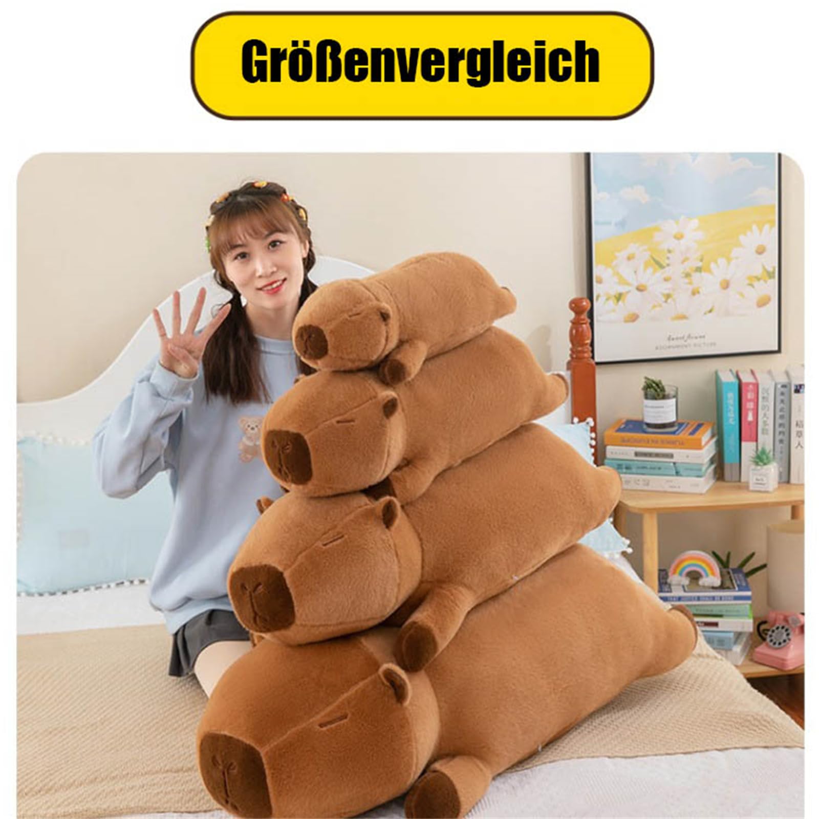 champracer Capibara Plüschtiere Lange Puppen Große Kissen Plüsch Capybara Plüschkissen Kinder Geburtstagsgeschenke Capybara Plüschtiere Niedliche Spielzeuge (90 cm,Braun)