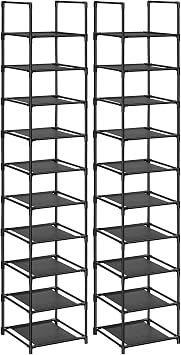 SONGMICS LSR110B02 Shoe Rack, 10 Tiers, Shoe Shelf, Shoe Box, Space Saving, Dividable, Neat Entryway, Slim Depth 13.0 inches 33 cm, Efficiently Stores Shoes in Entrance x 2
