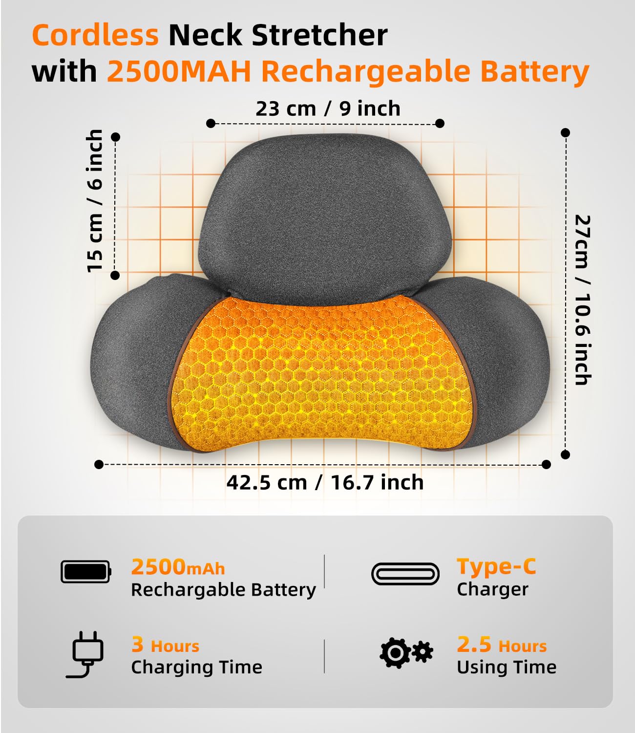 Upalled Cordless Heated Neck Massager Pillow for Pain Relief Deep Tissue, 3-in-1 Rechargeable Neck Cervical Traction Device with Heat, Massage, Electric Stretch, Ergonomic Neck Shoulder Relaxer, Grey — view 5
