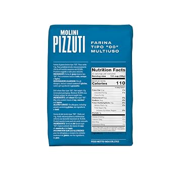 Molini Pizzuti Italian Tipo 00 Soft Wheat Flour Ultra-Fine All Natural for Pizza, Bread, Pasta, and Baking, 1 kg (2.2 lbs)