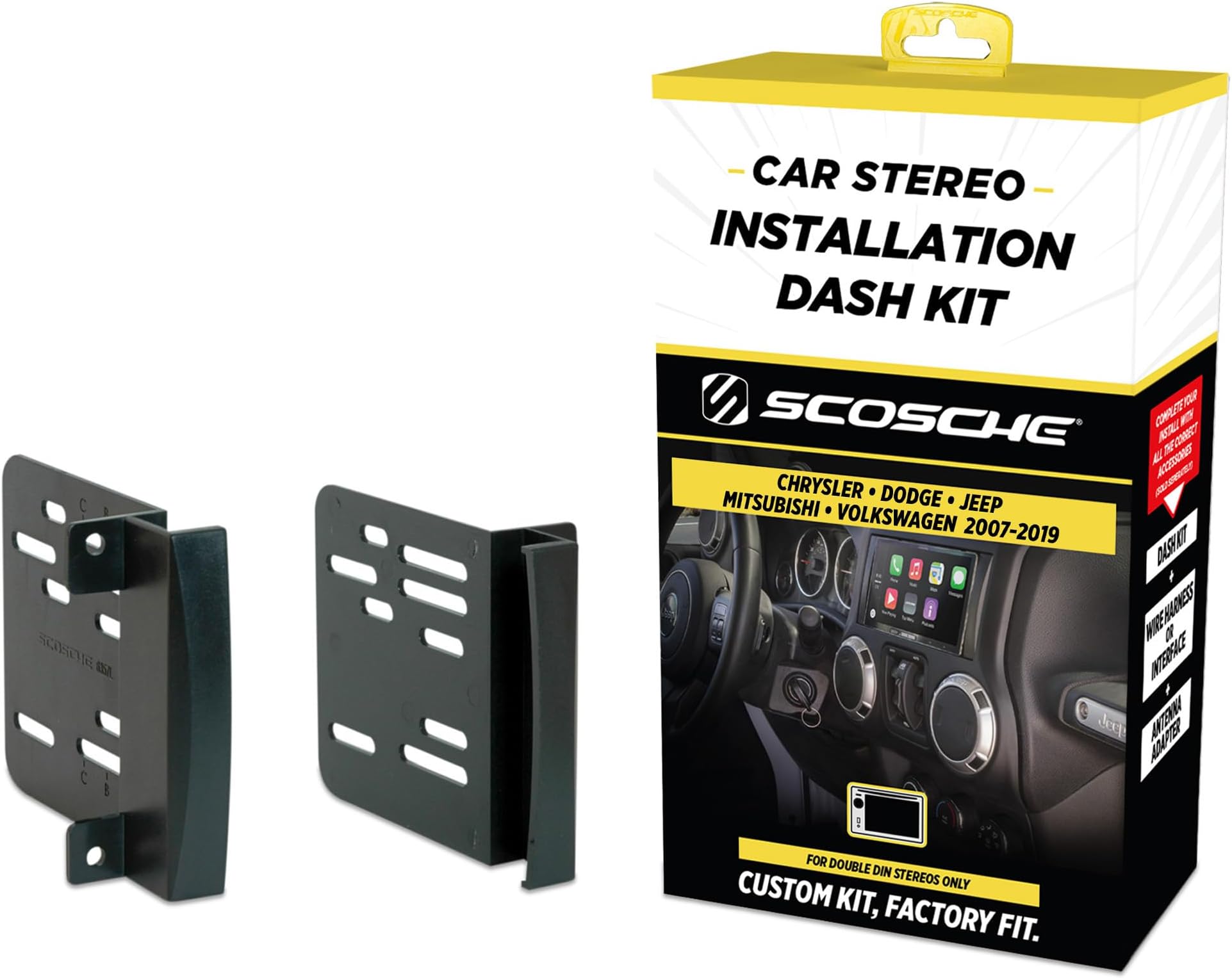 CR1291B Double DIN Radio Install Dash Kit Compatible with Select 2007-19 Chrysler, Dodge, Jeep, Mitsubishi and VW Vehicles - Car Stereo Install Kit - See Fit Guide in Images to Verify Vehicle