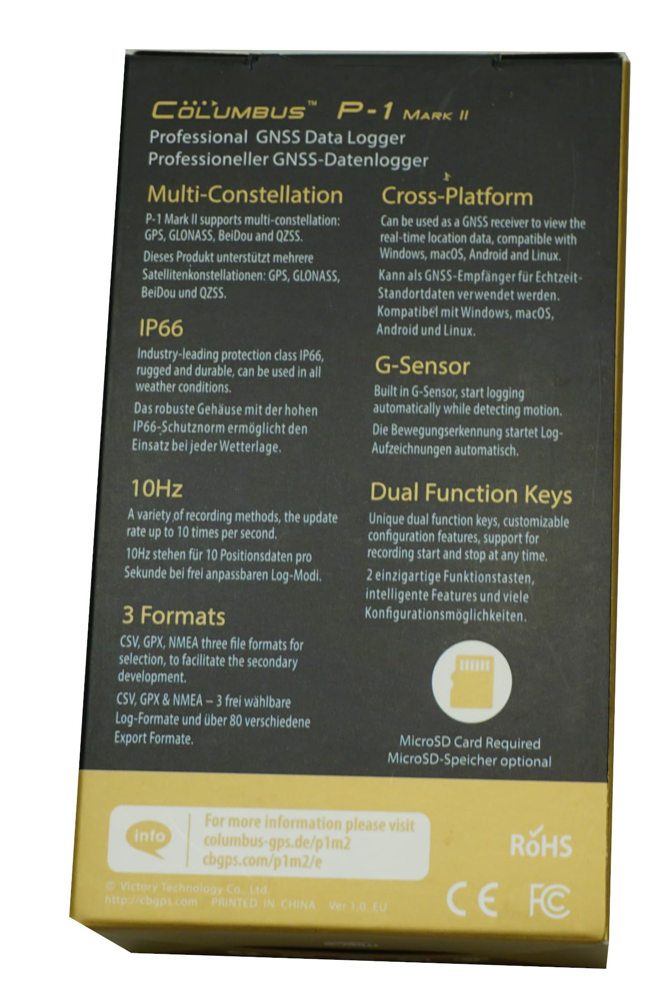 GNSS & GPS Daten-Logger Columbus P-1 Mark II mit PC Software für Windows & macOS