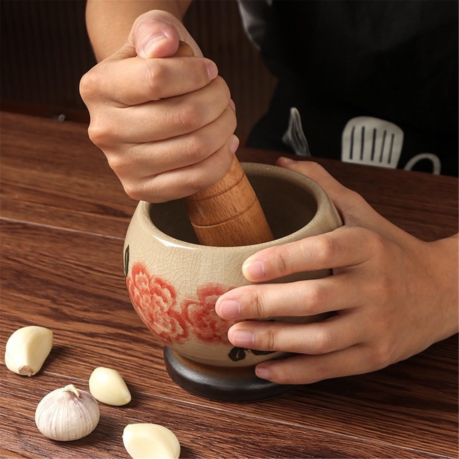 Paste Set di mortaio e pestello in porcellana, ciotola in ceramica for uso cucina(Blue)
