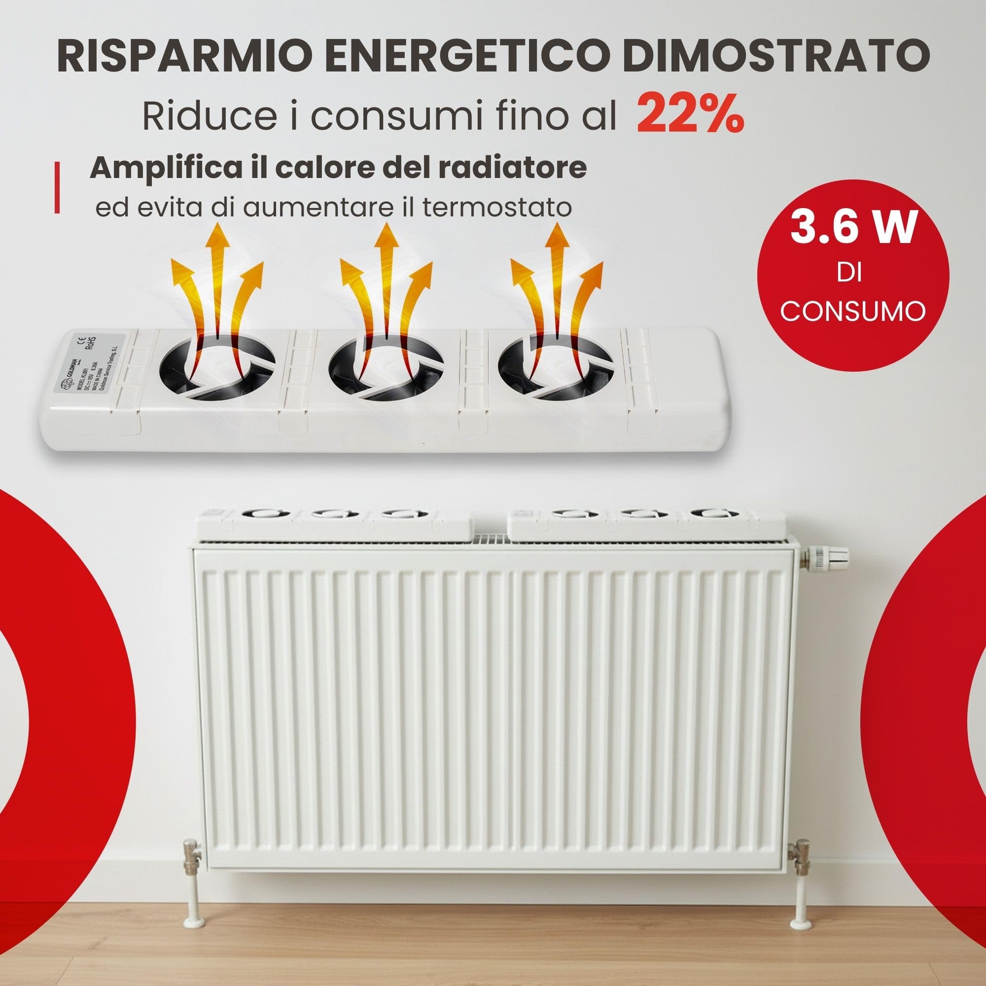 GOLDMAN SERVICE Ventilatore per termosifone intelligente, set doppio, termostato automatico, silenzioso, basso consumo, 3,6 W, distribuzione rapida del calore per radiatore di riscaldamento