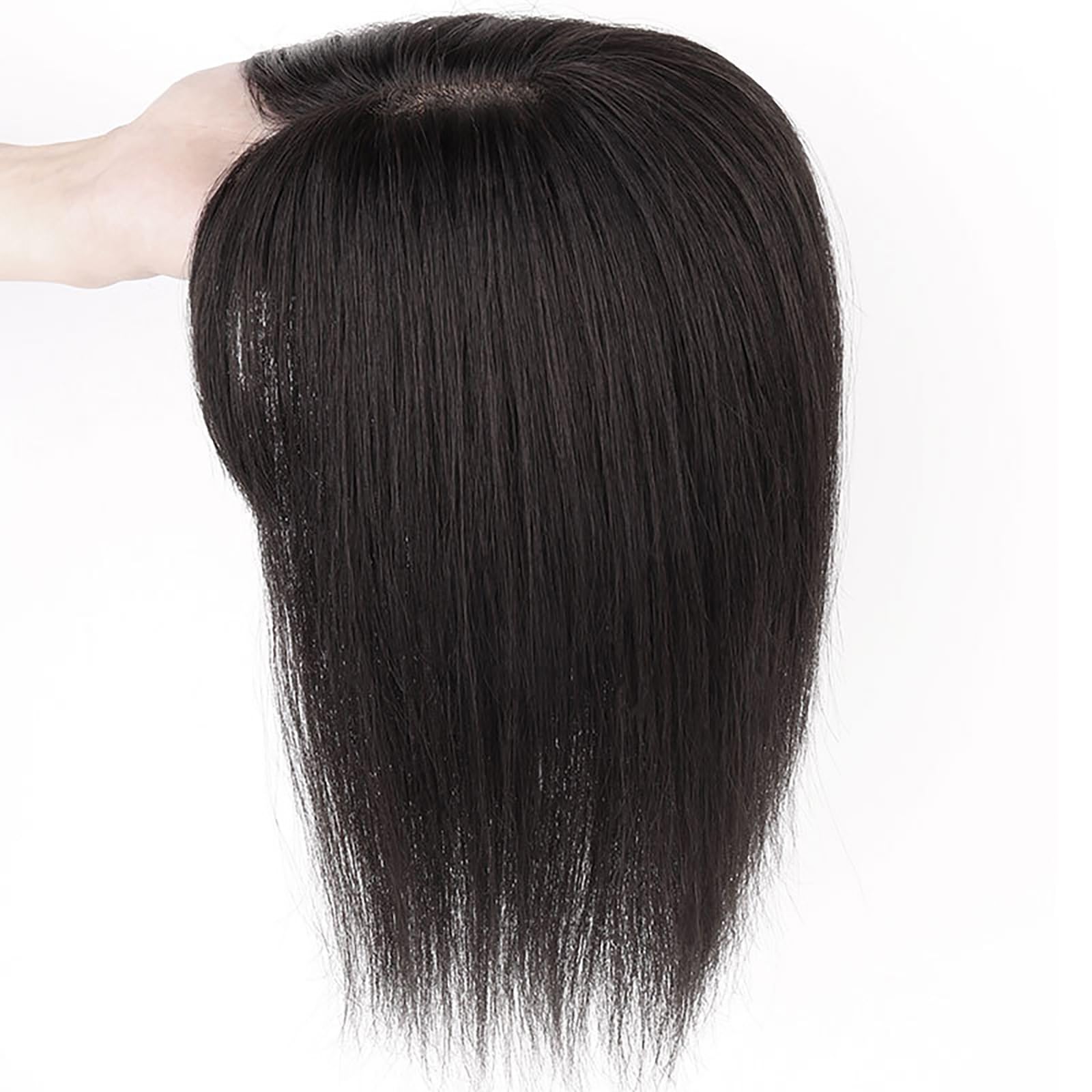 Schwarze Haar-Toppermit Pony 100% Echthaarteile for Frauen 5 X 5 Zoll Seidentoupet Clip-In-Haarteile Haarverlängerungen for Dünner Werdendes Haar(12 inch)