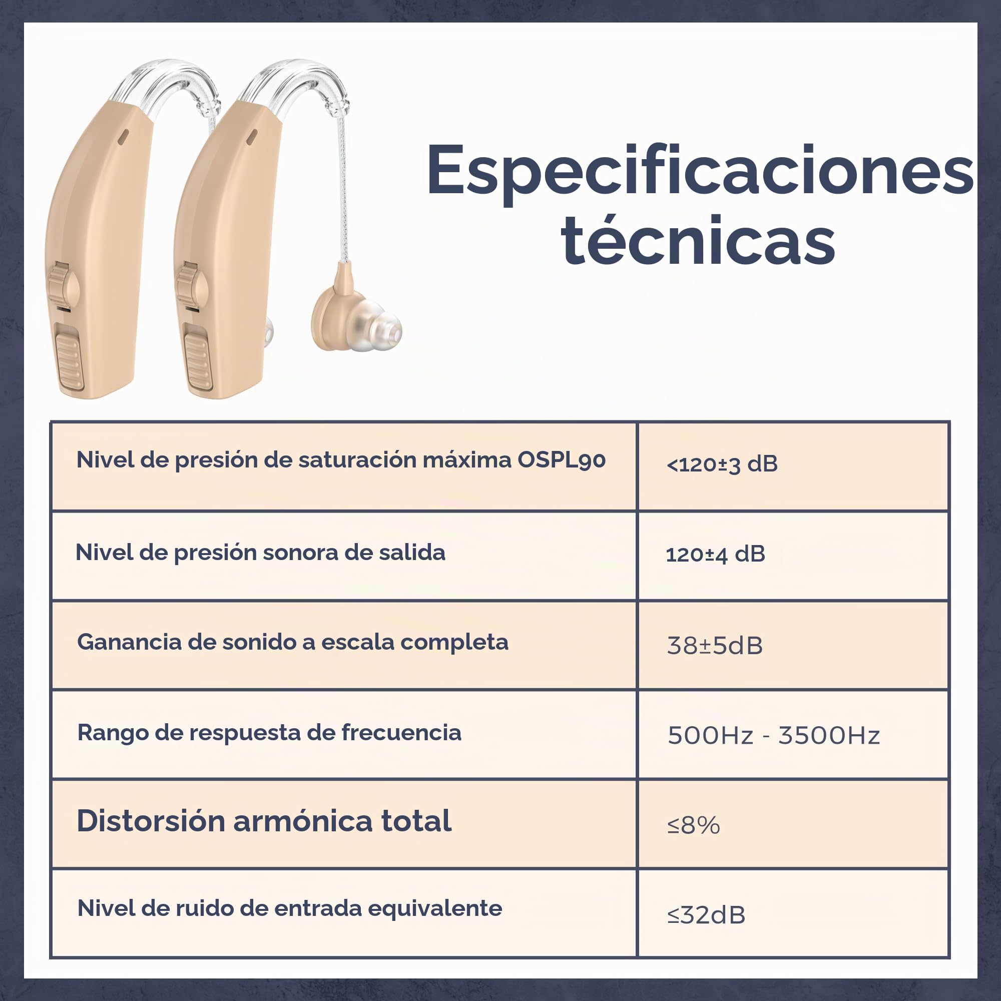 Par de dispositivos BTE digitales recargables con ajuste de reducción de ruido para adultos y personas mayores, duración de la batería durante todo el día, peso ligero detrás de la oreja, piel