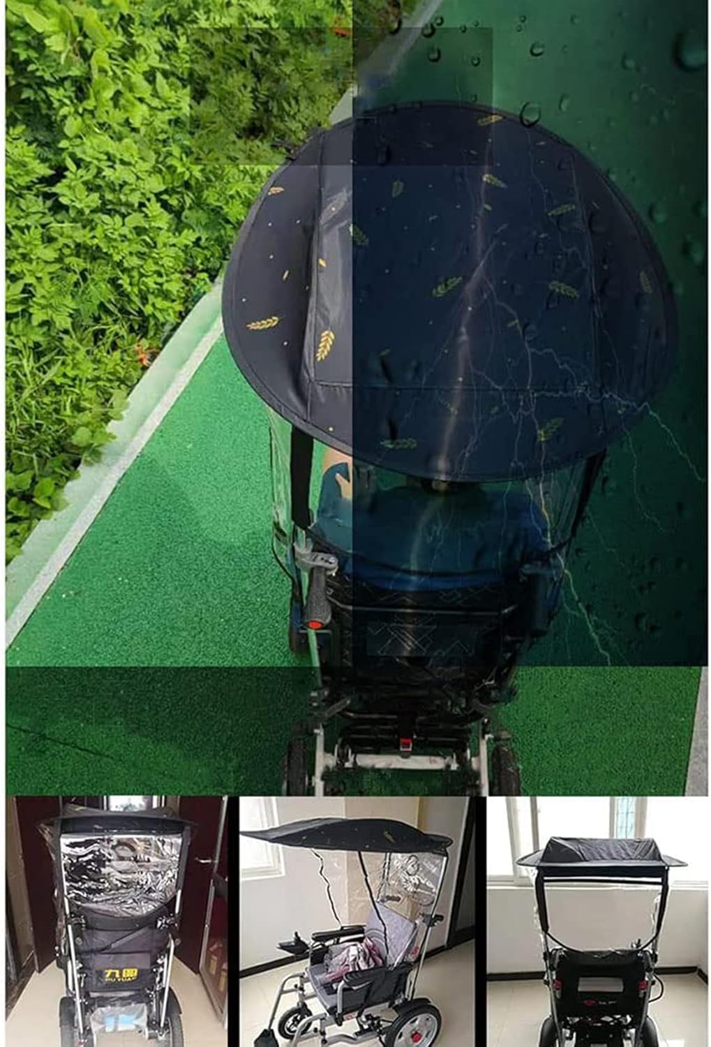 Electric Wheelchair Umbrella Sun Shade Rain Cover UV Resistant Protection for Wheelchairs Wheelchair Canopy Umbrella Stand Fits Most Wheelchairs